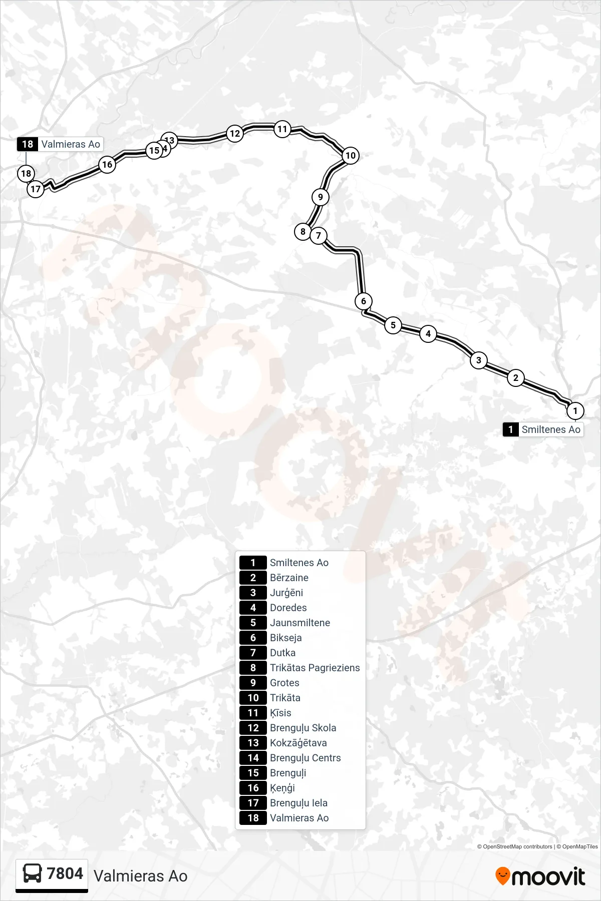 7804 bus Line (Valmieras Ao) route and stops on a map