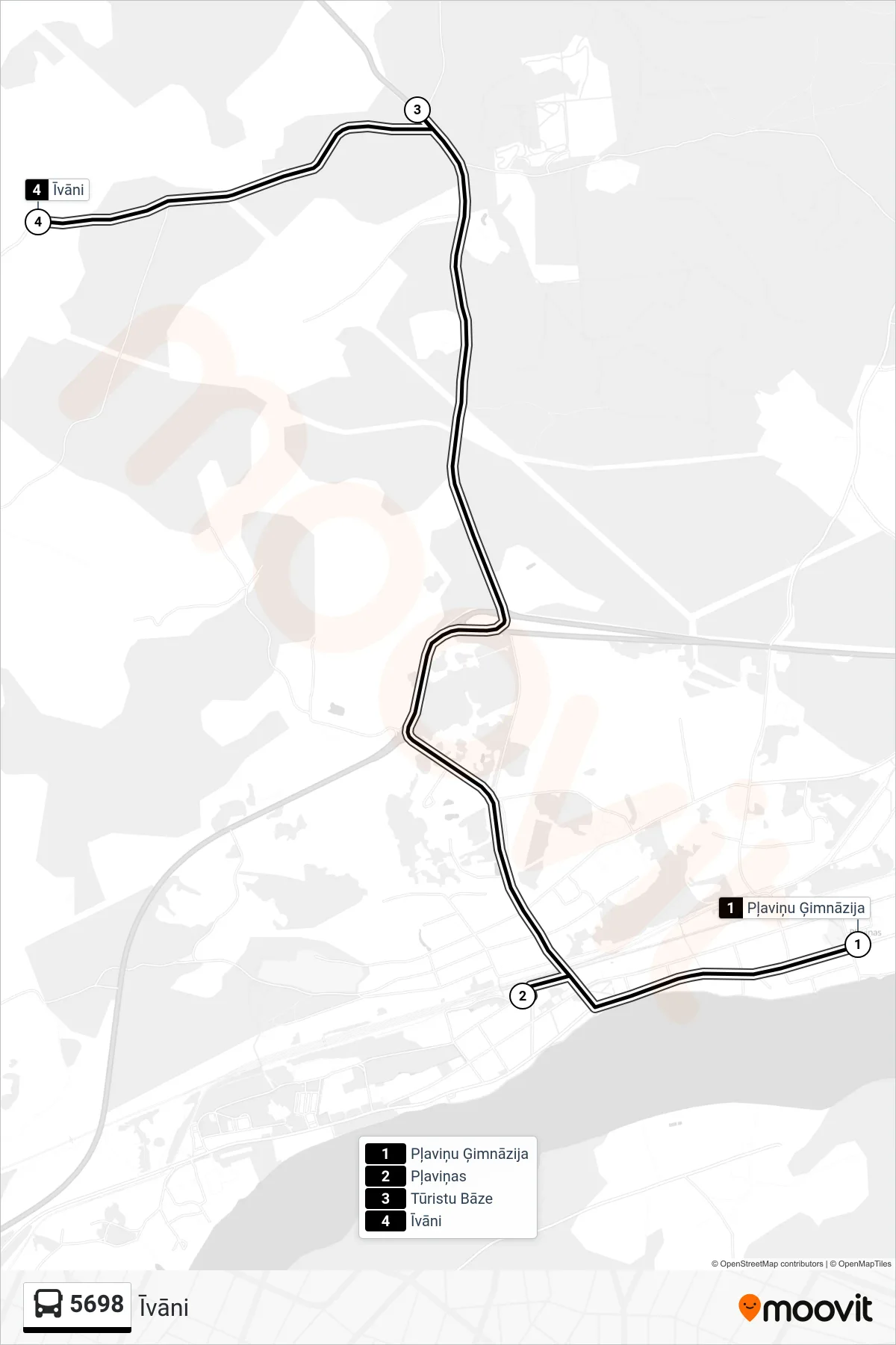 5698 bus Line (Īvāni) route and stops on a map