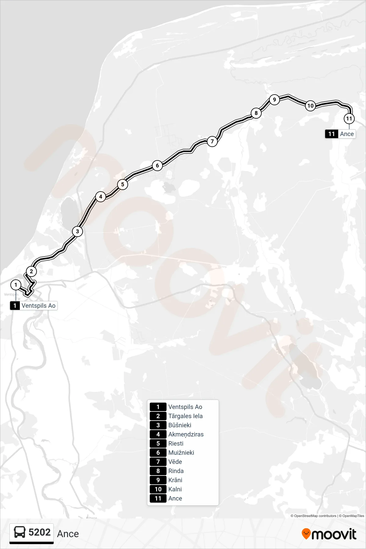 5202 bus Line (Ance) route and stops on a map