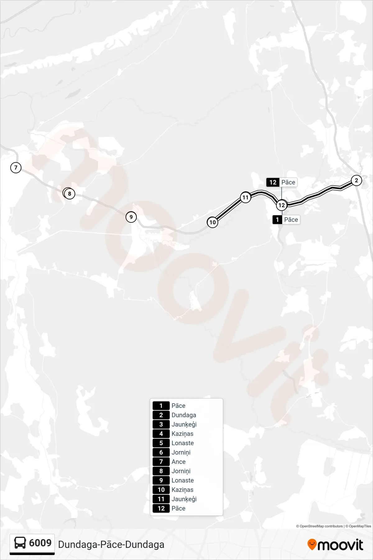 6009 bus Line (Dundaga) route and stops on a map