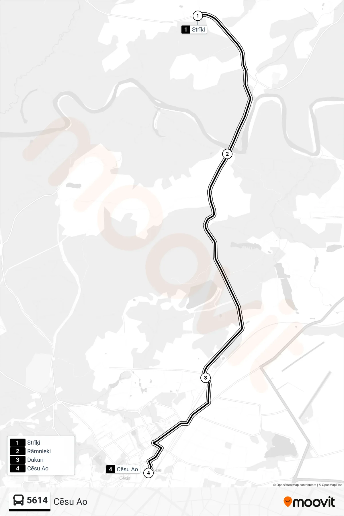 5614 bus Line (Cēsu Ao) route and stops on a map