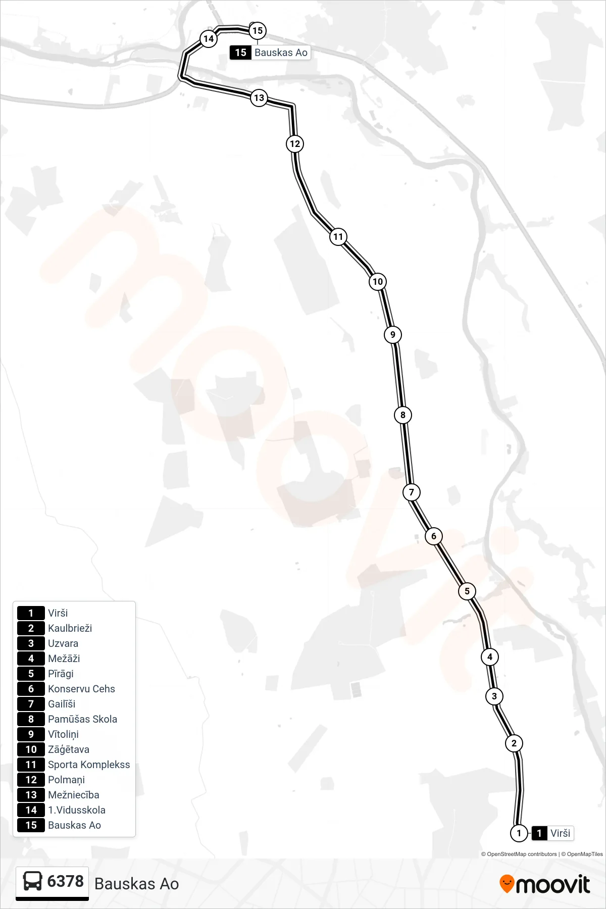 6378 bus Line (Bauskas Ao) route and stops on a map