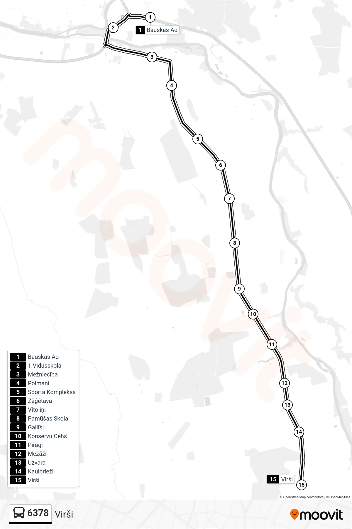 6378 bus Line (Virši) route and stops on a map