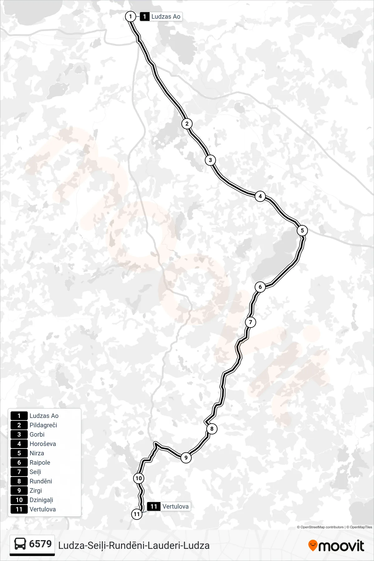 6579 bus Line (Vertulova) route and stops on a map