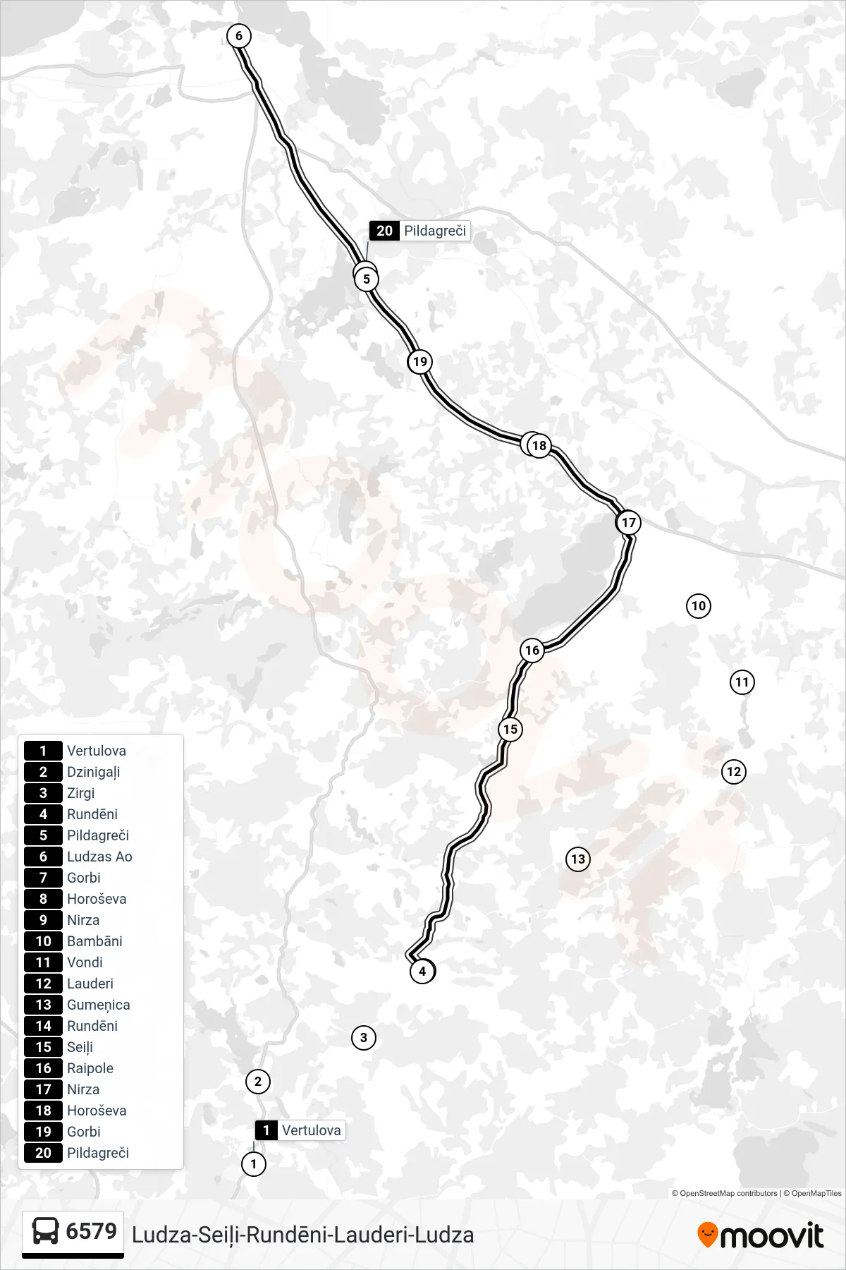 6579 bus Line (Ludzas Ao) route and stops on a map