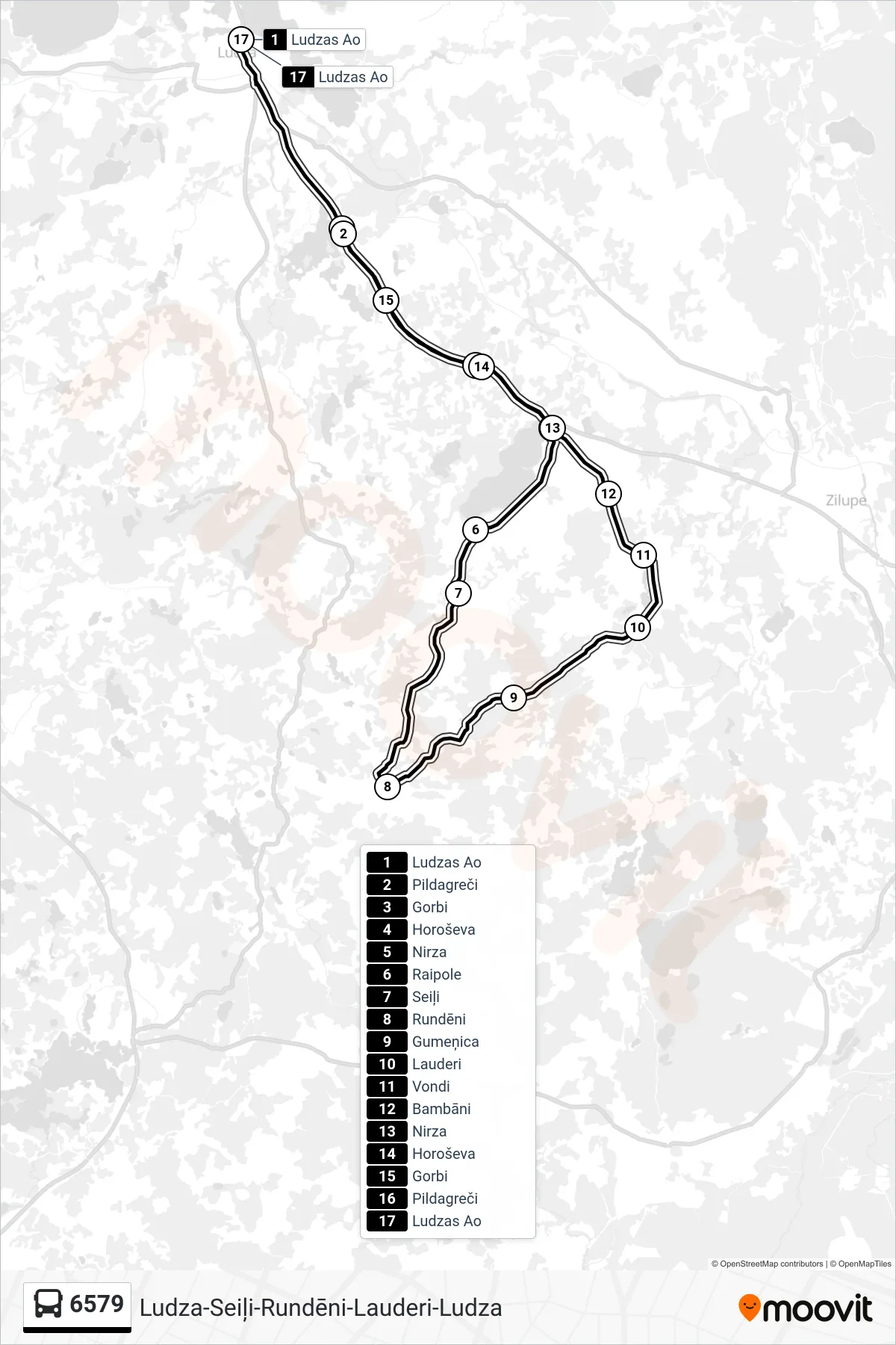 6579 bus Line (Ludzas Ao) route and stops on a map