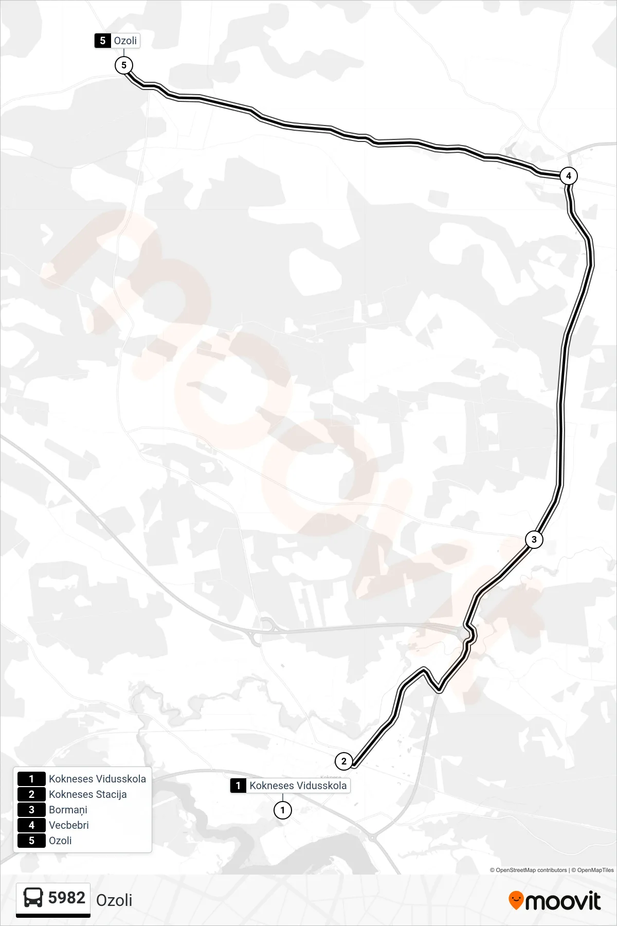 5982 bus Line (Ozoli) route and stops on a map