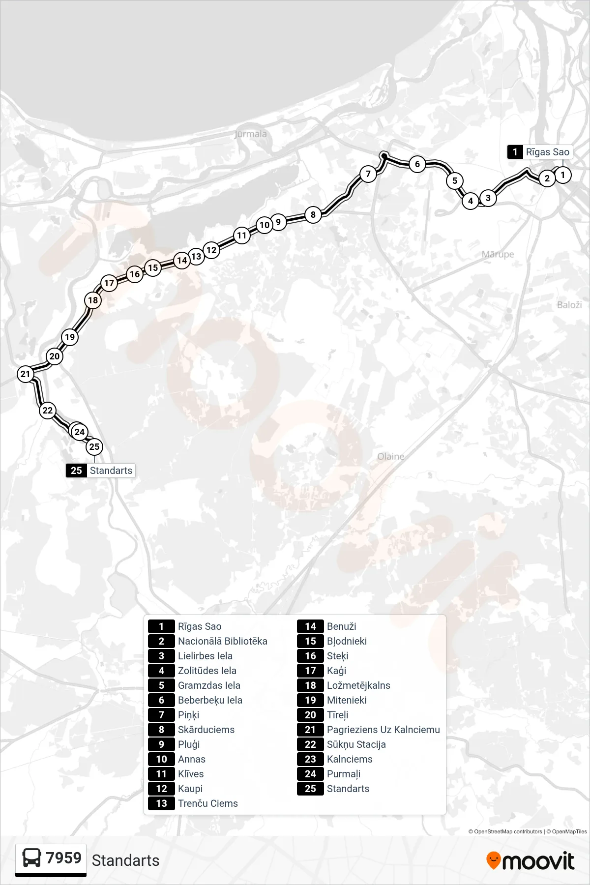 7959 bus Line (Standarts) route and stops on a map
