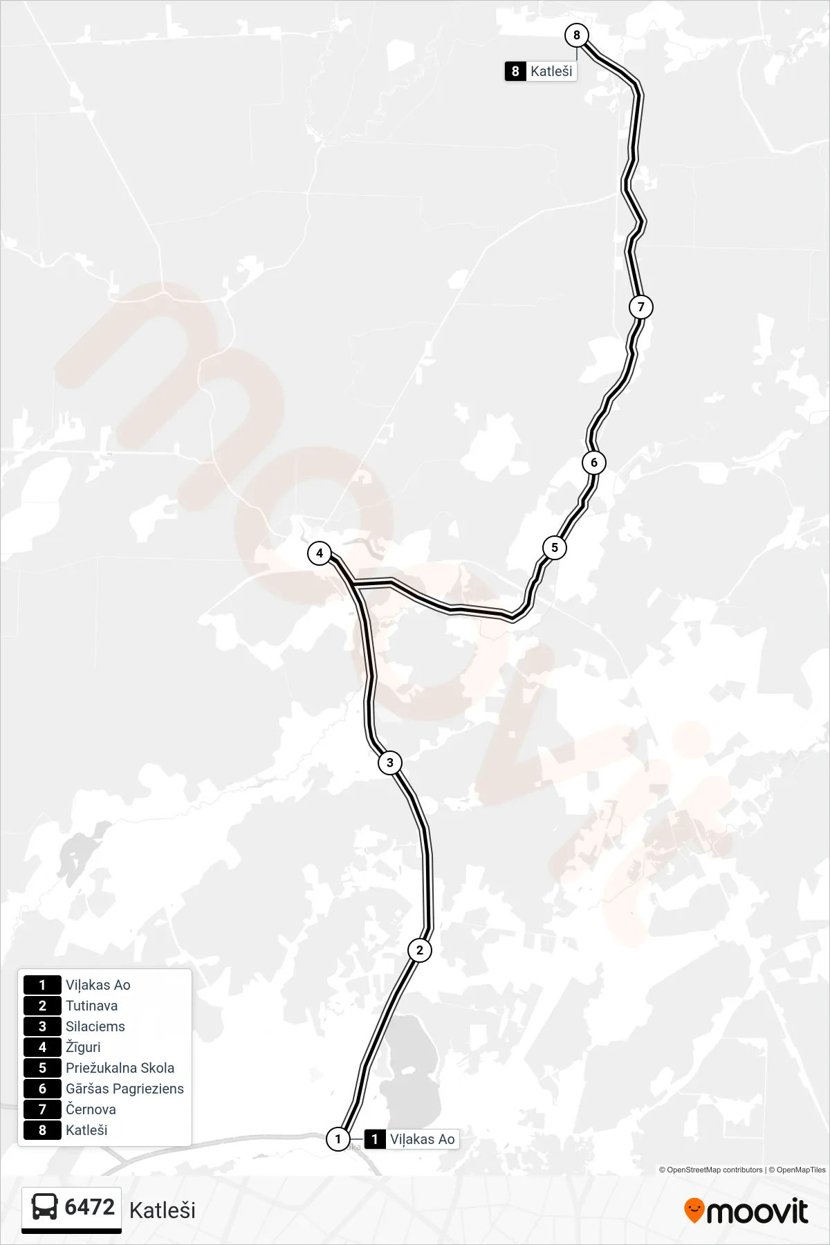6472 bus Line (Katleši) route and stops on a map