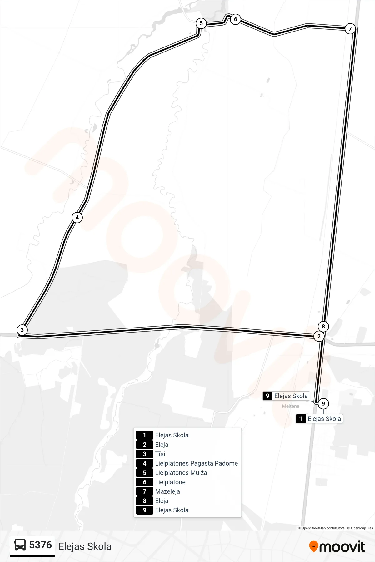 5376 bus Line (Elejas Skola) route and stops on a map