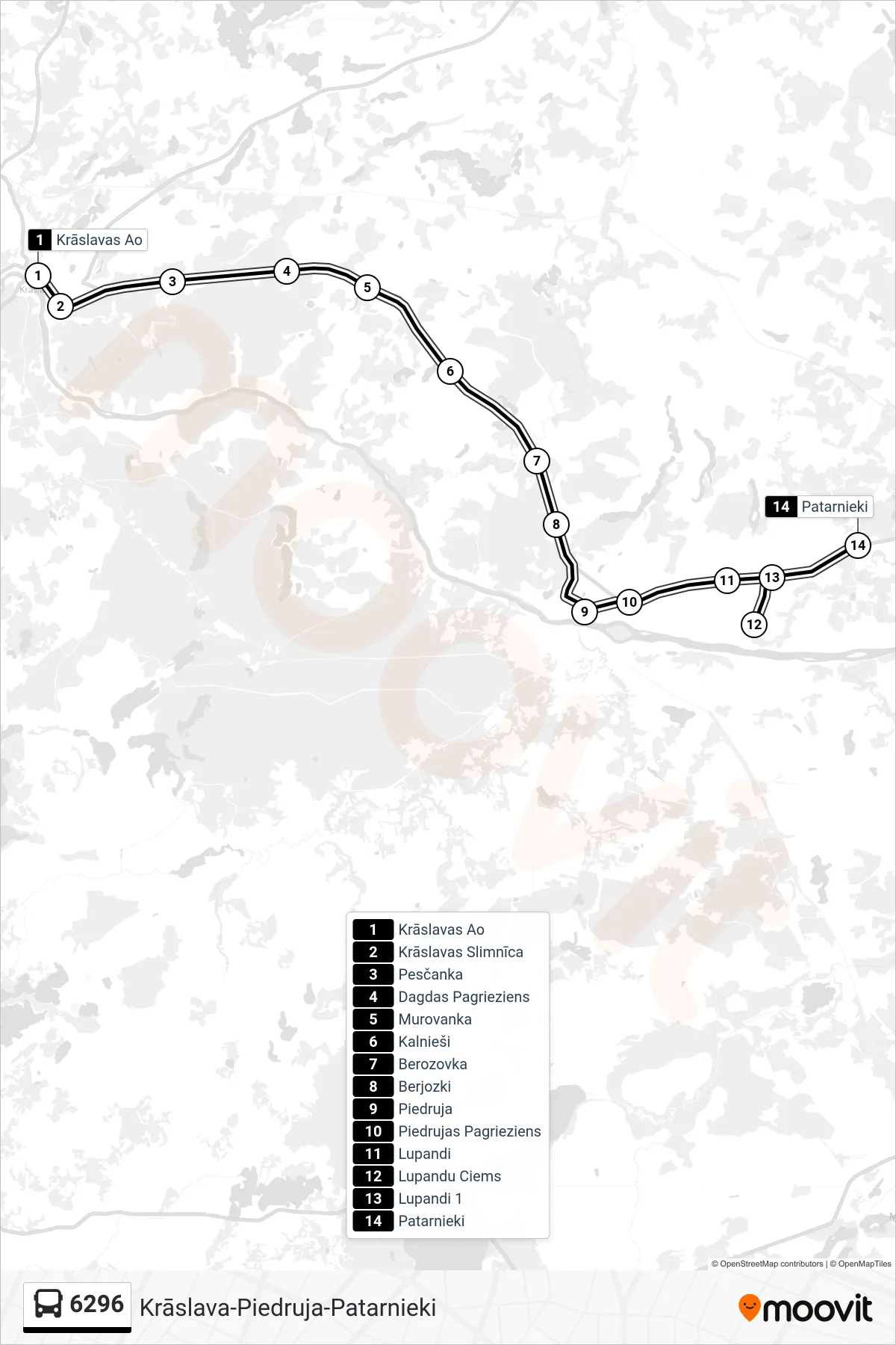 6296 bus Line (Patarnieki) route and stops on a map