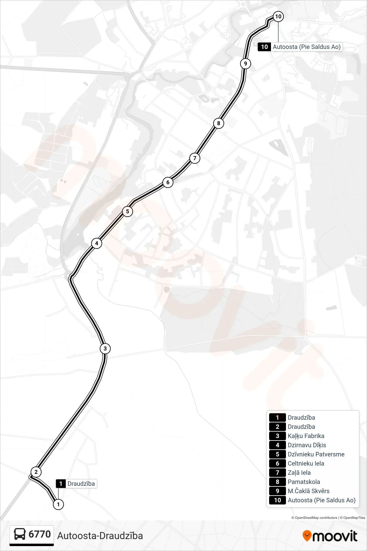 6770 bus Line (Autoosta (Pie Saldus Ao)) route and stops on a map