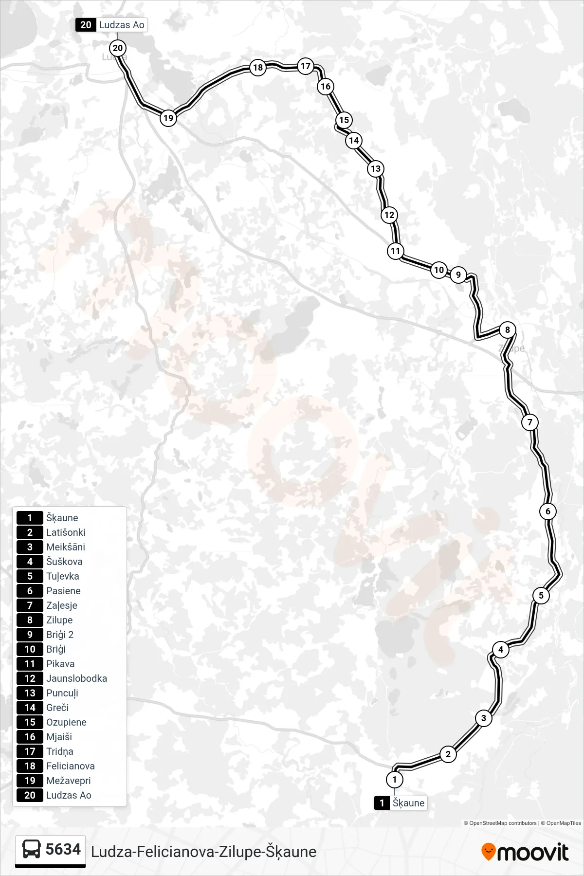 5634 bus Line (Ludzas Ao) route and stops on a map