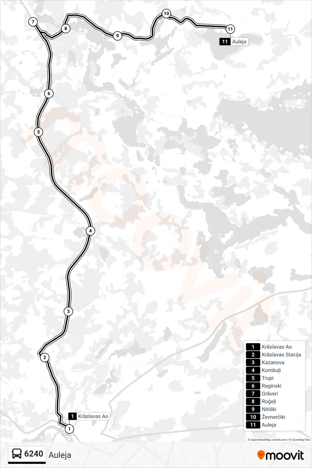 6240 bus Line (Auleja) route and stops on a map