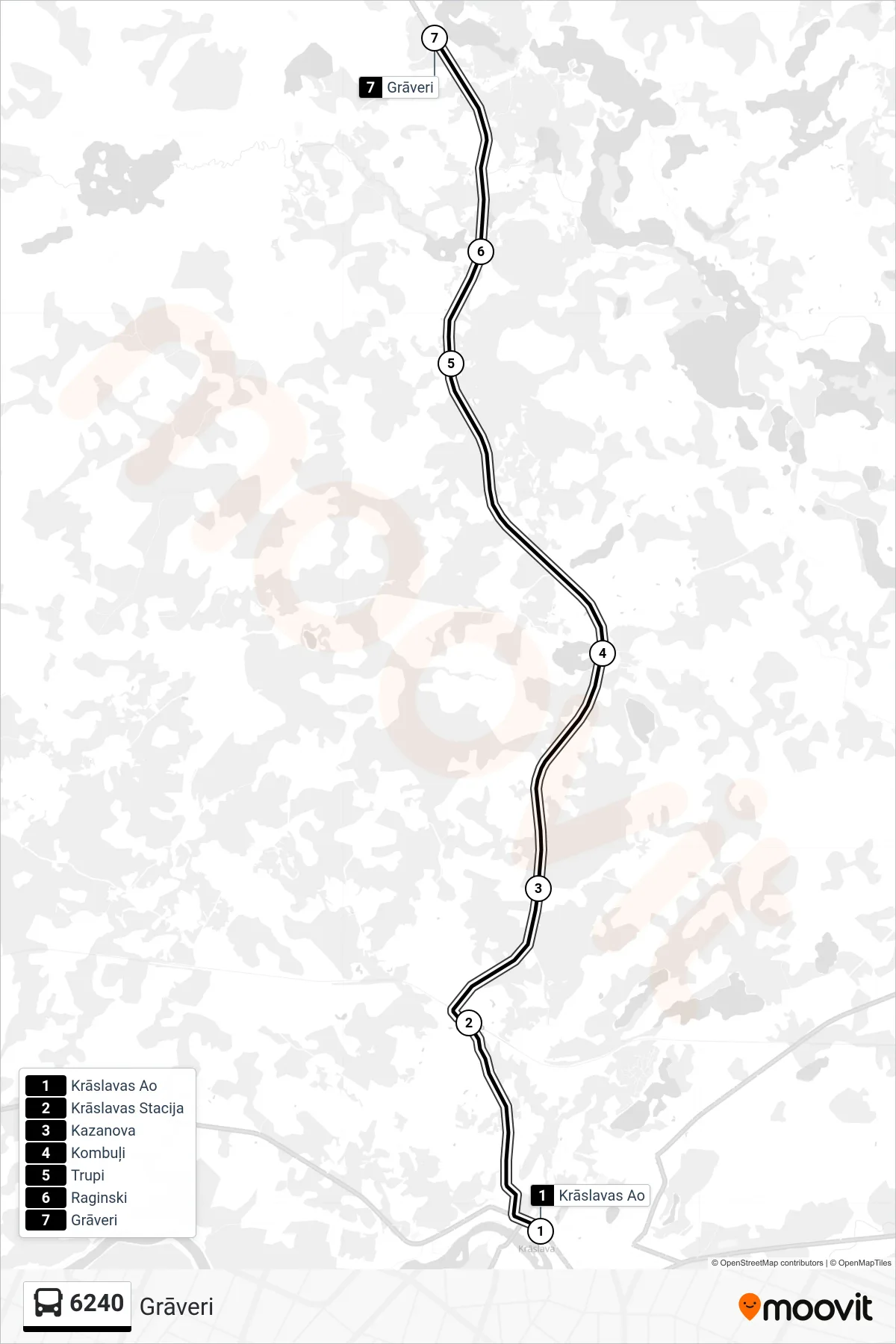 6240 bus Line (Grāveri) route and stops on a map