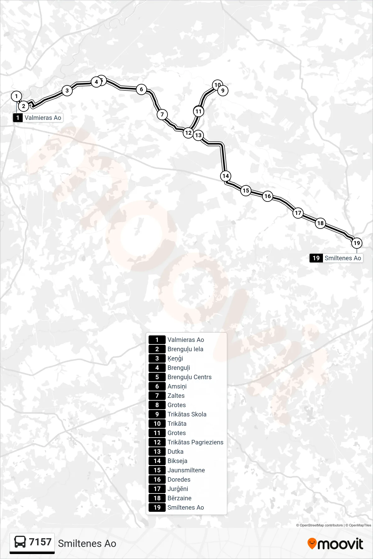 7157 bus Line (Smiltenes Ao) route and stops on a map