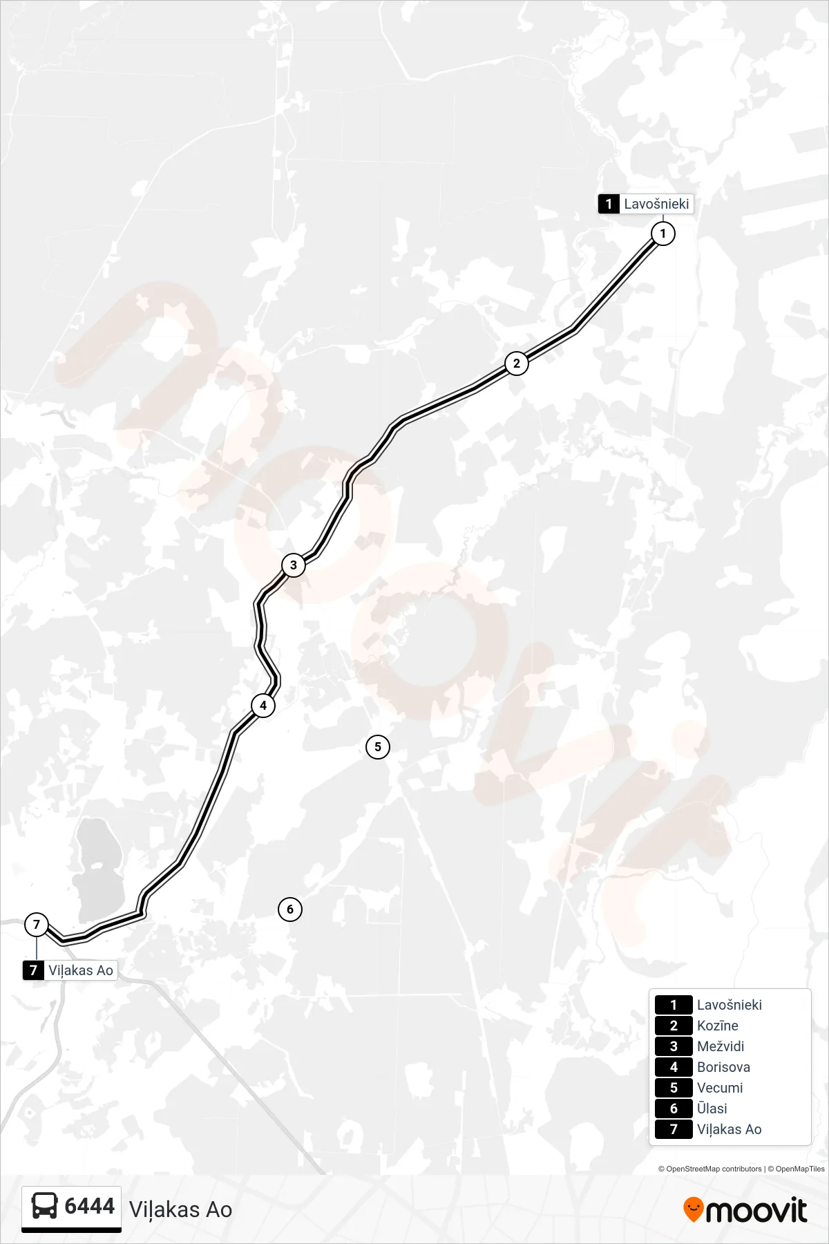 6444 bus Line (Viļakas Ao) route and stops on a map