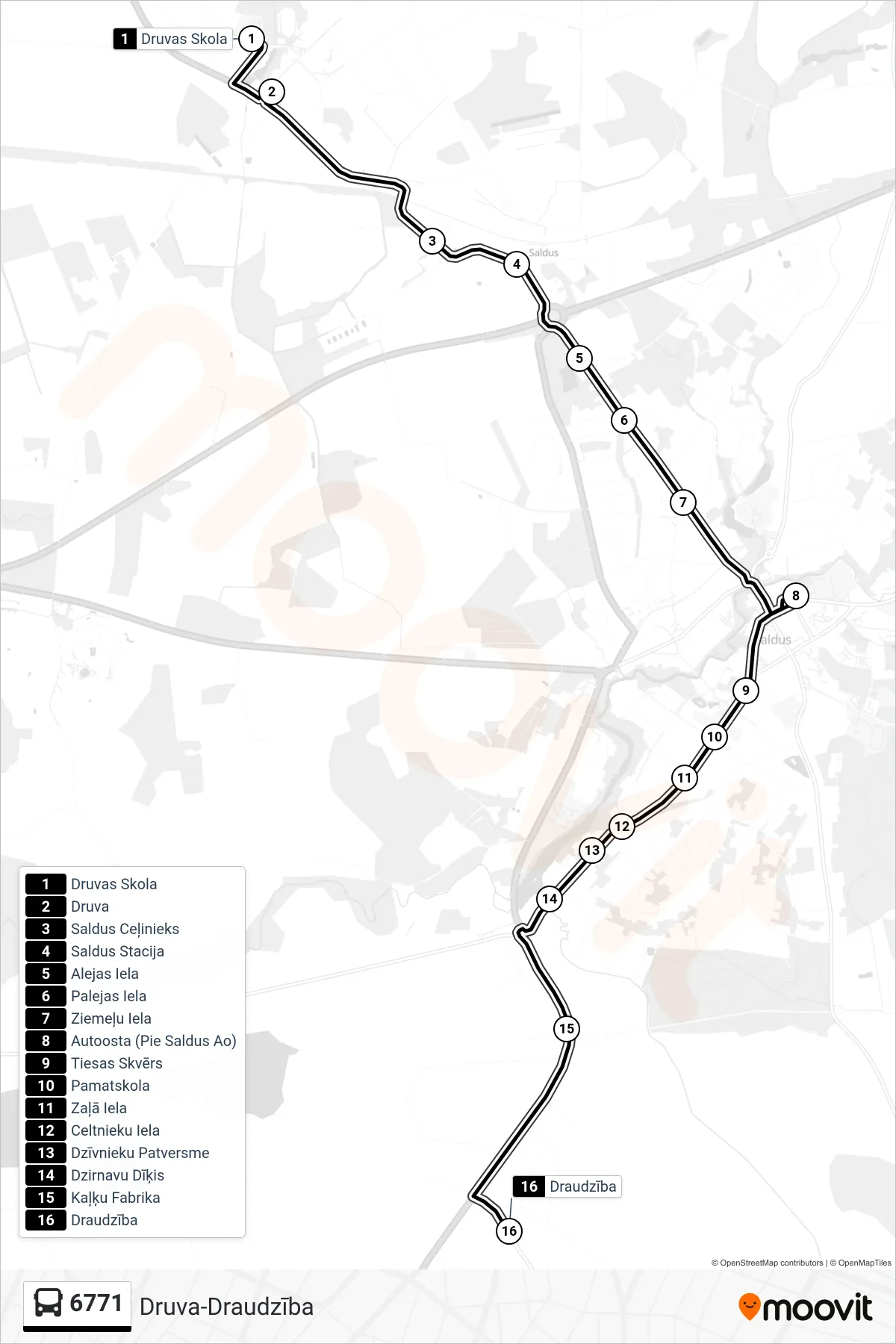 6771 bus Line (Draudzība) route and stops on a map