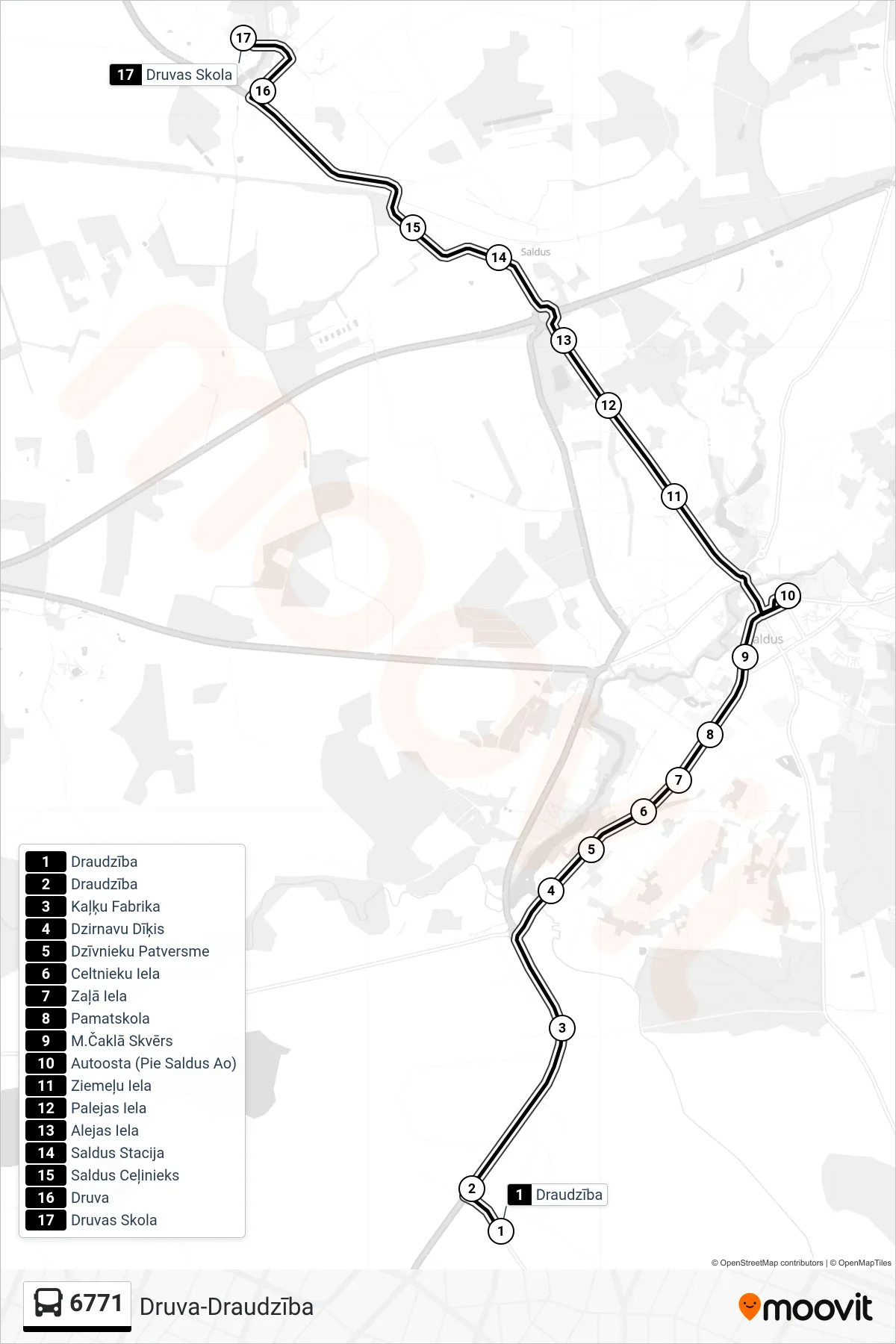 6771 bus Line (Druvas Skola) route and stops on a map