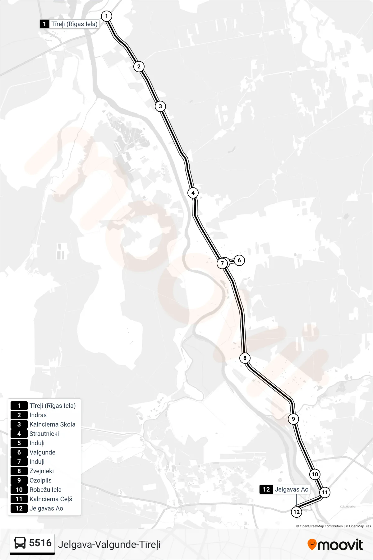 5516 bus Line (Jelgavas Ao) route and stops on a map