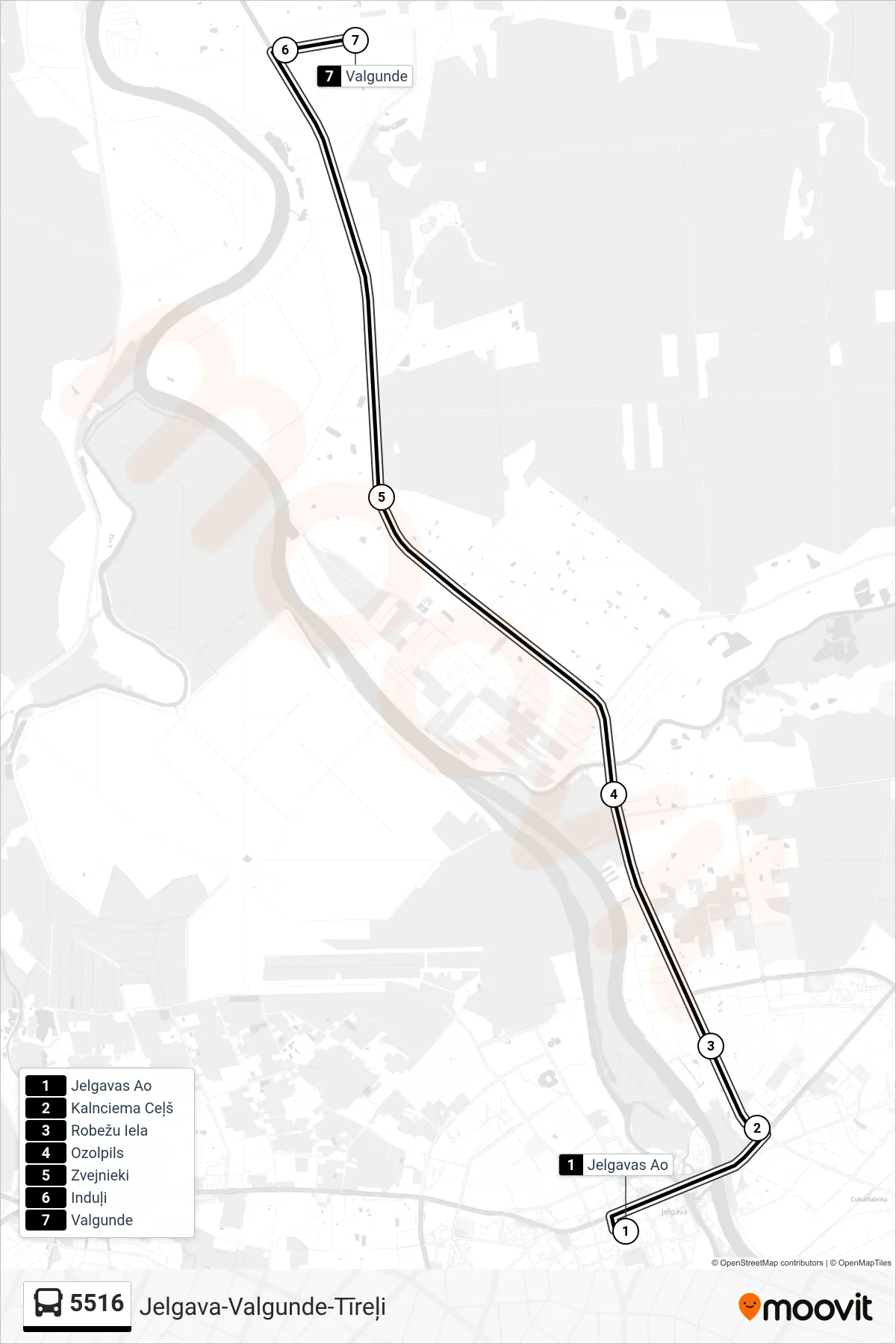 5516 bus Line (Valgunde) route and stops on a map
