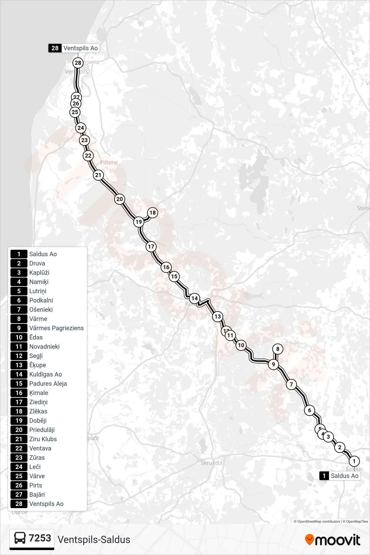 7253 bus Line (Ventspils Ao) route and stops on a map