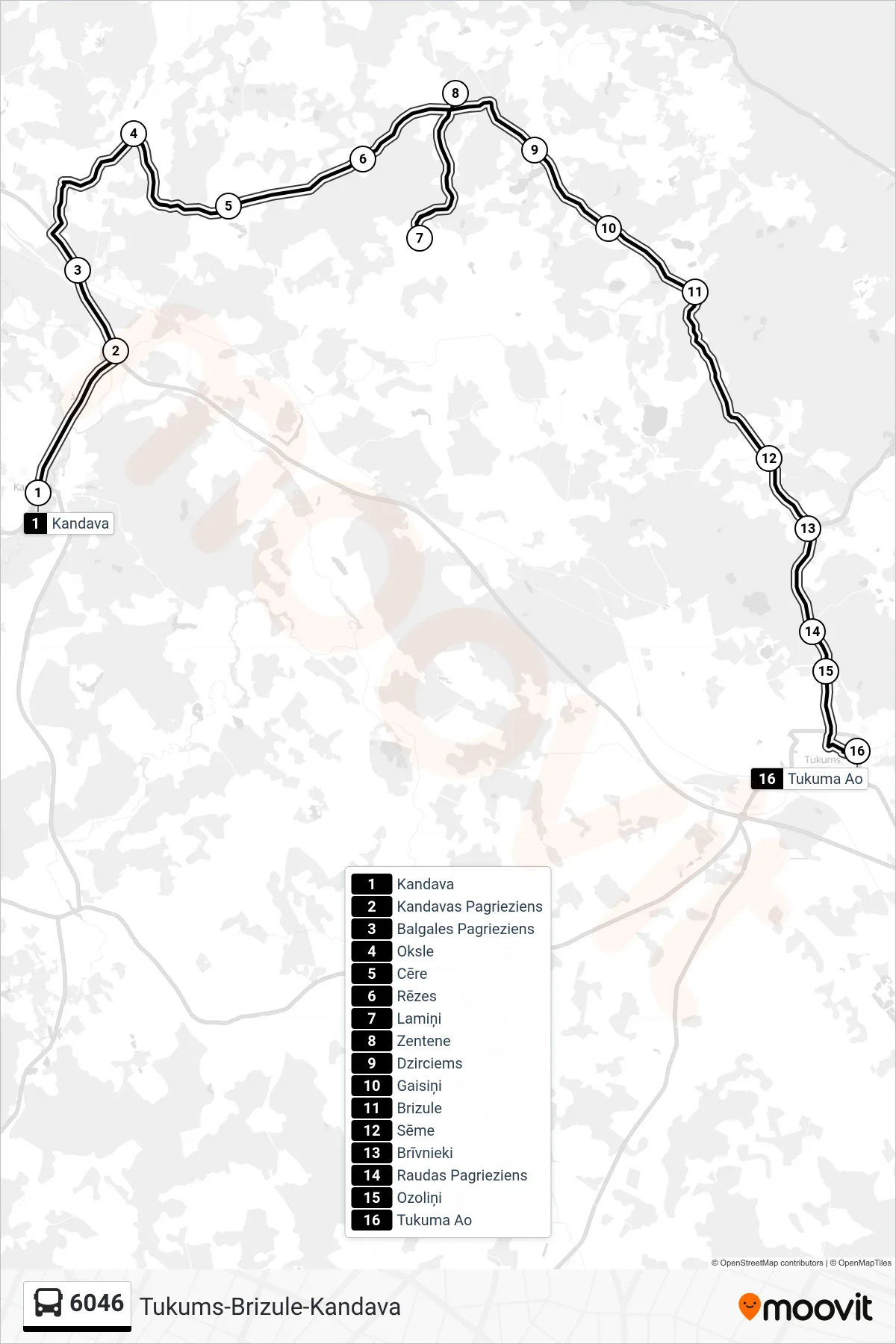 6046 bus Line (Tukuma Ao) route and stops on a map