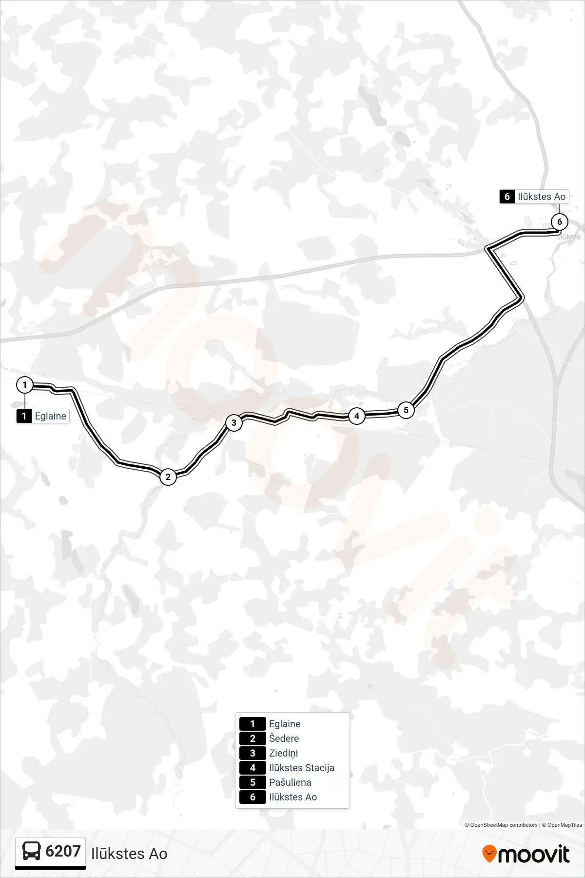 6207 bus Line (Ilūkstes Ao) route and stops on a map