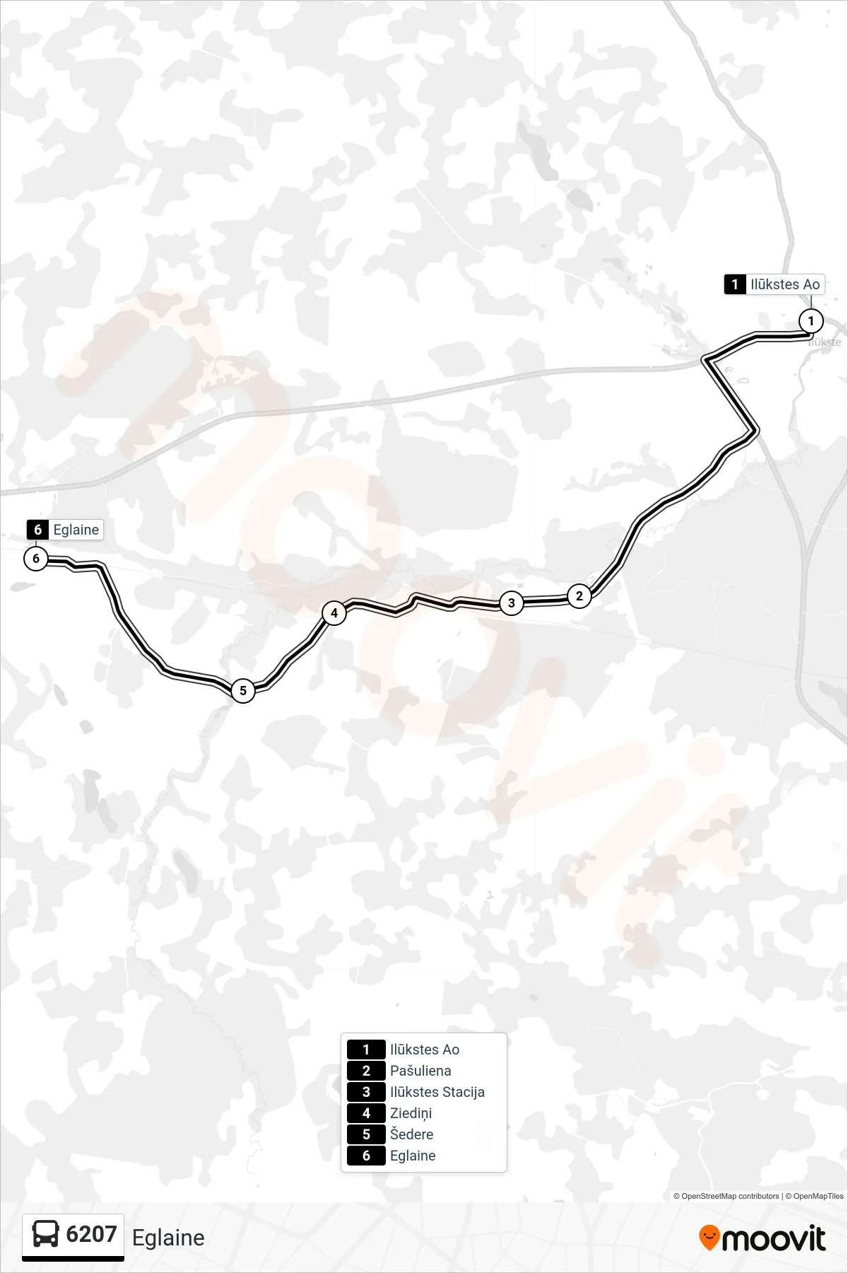 6207 bus Line (Eglaine) route and stops on a map