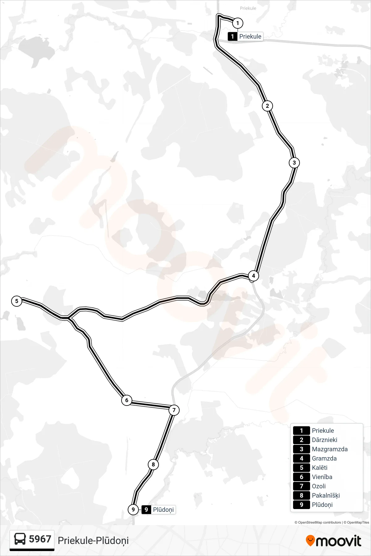 5967 bus Line (Plūdoņi) route and stops on a map