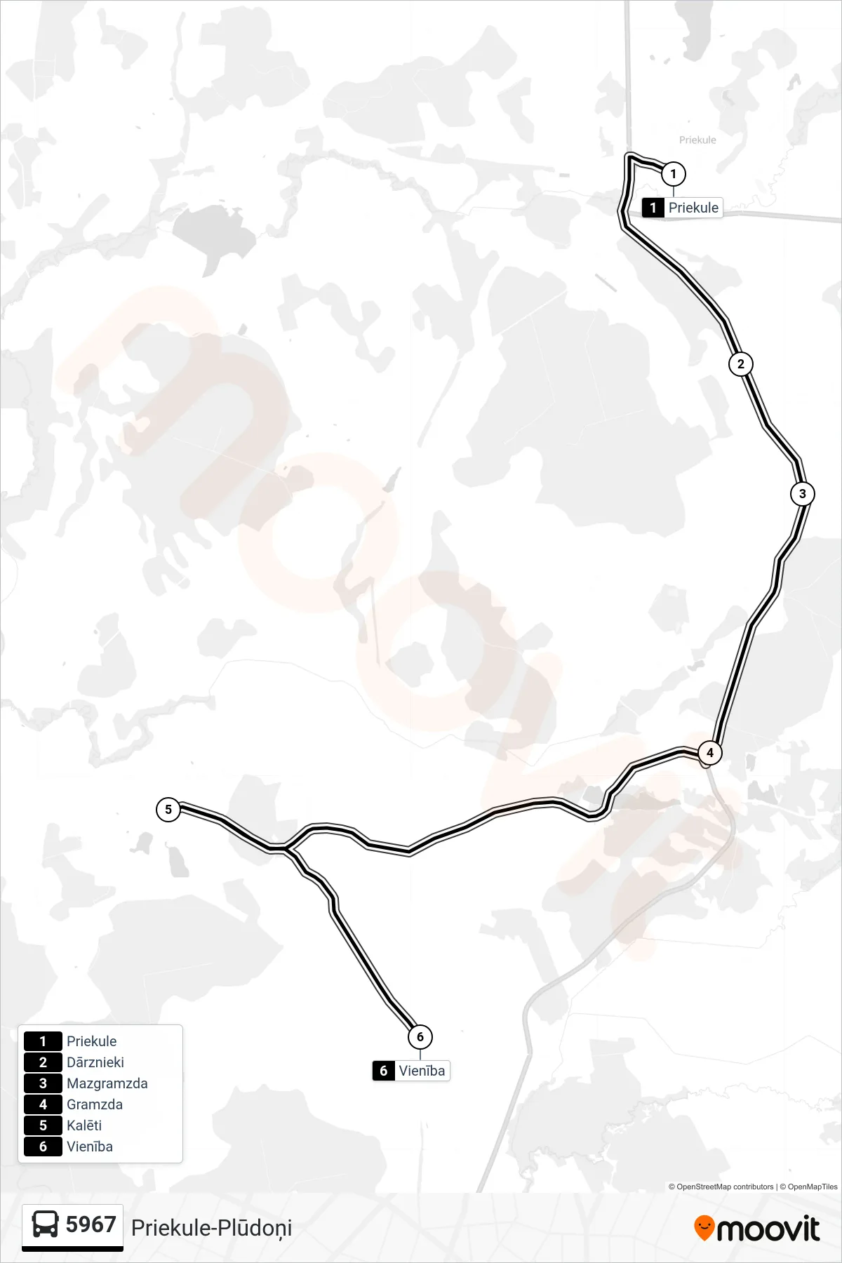5967 bus Line (Vienība) route and stops on a map