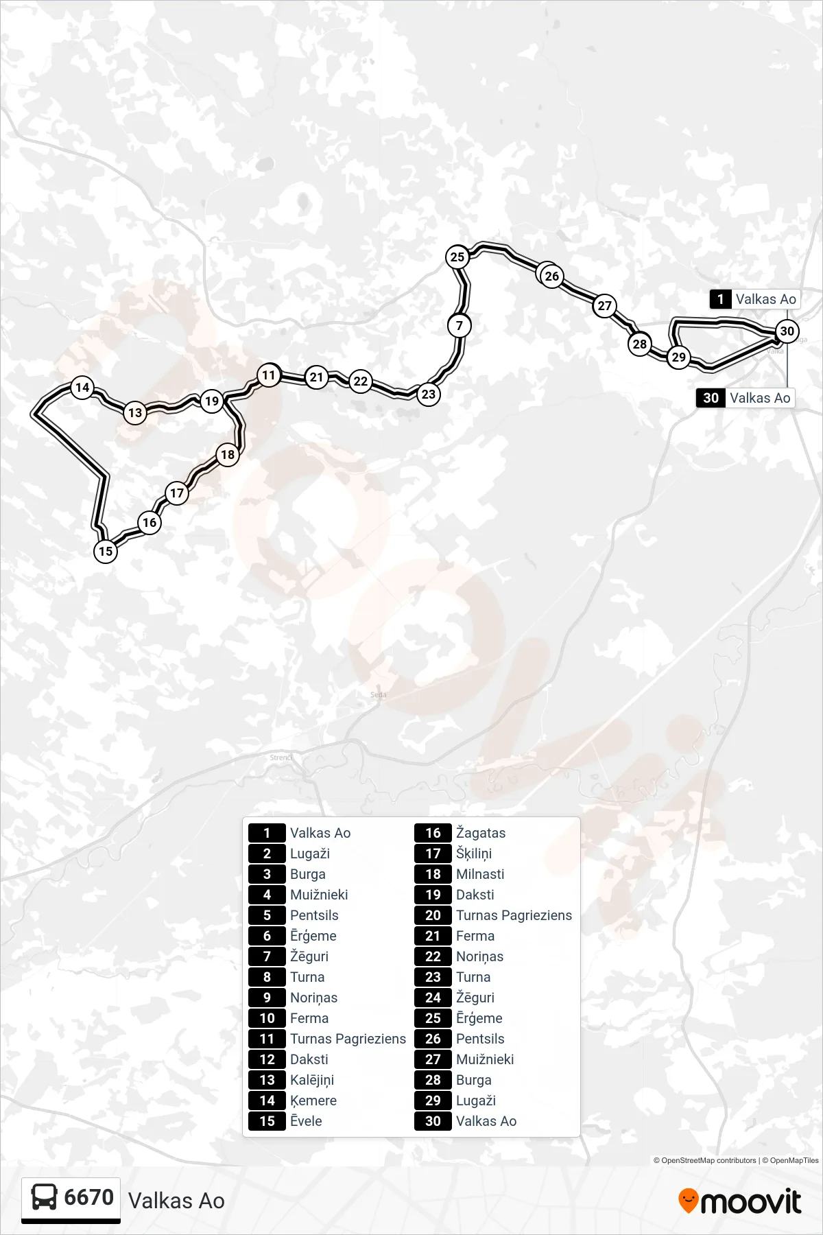 6670 bus Line (Valkas Ao) route and stops on a map