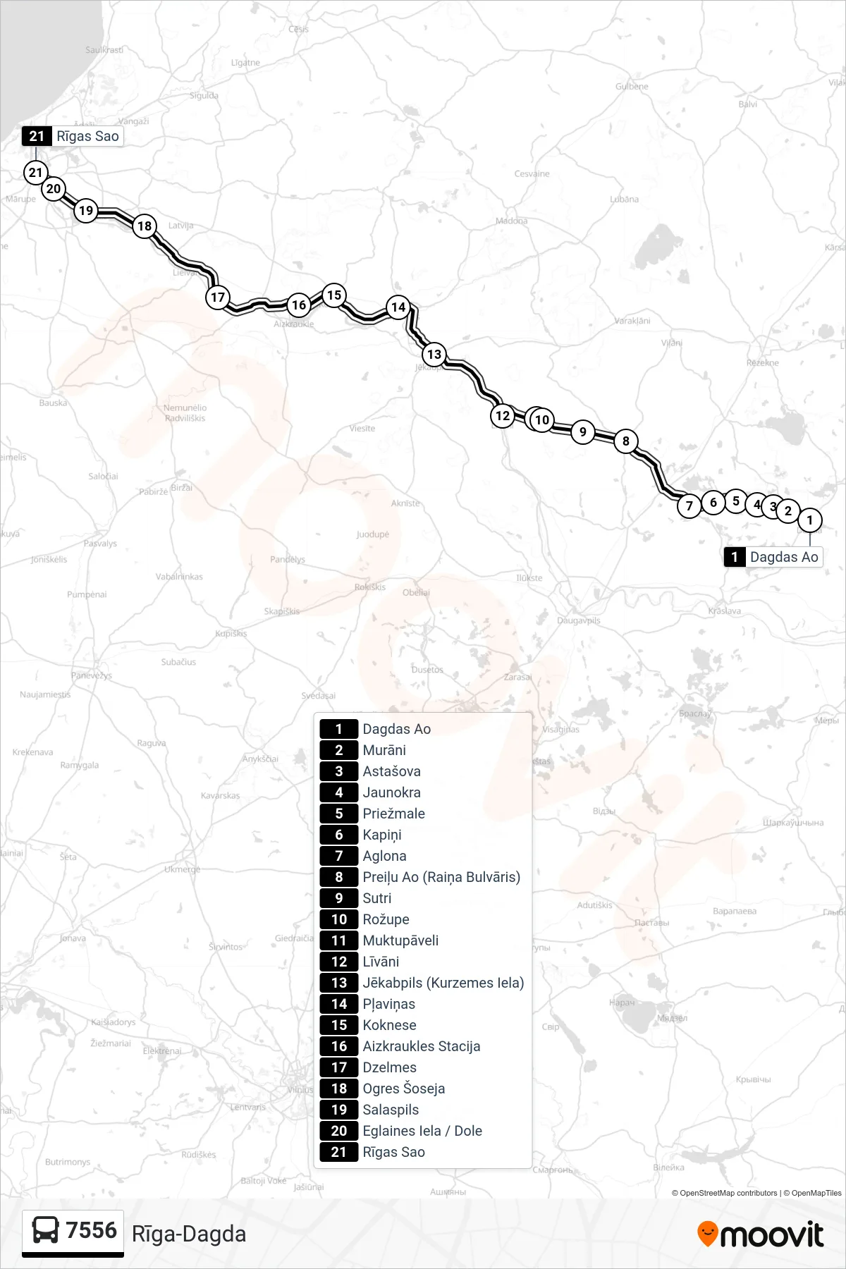 7556 bus Line (Rīgas Sao) route and stops on a map