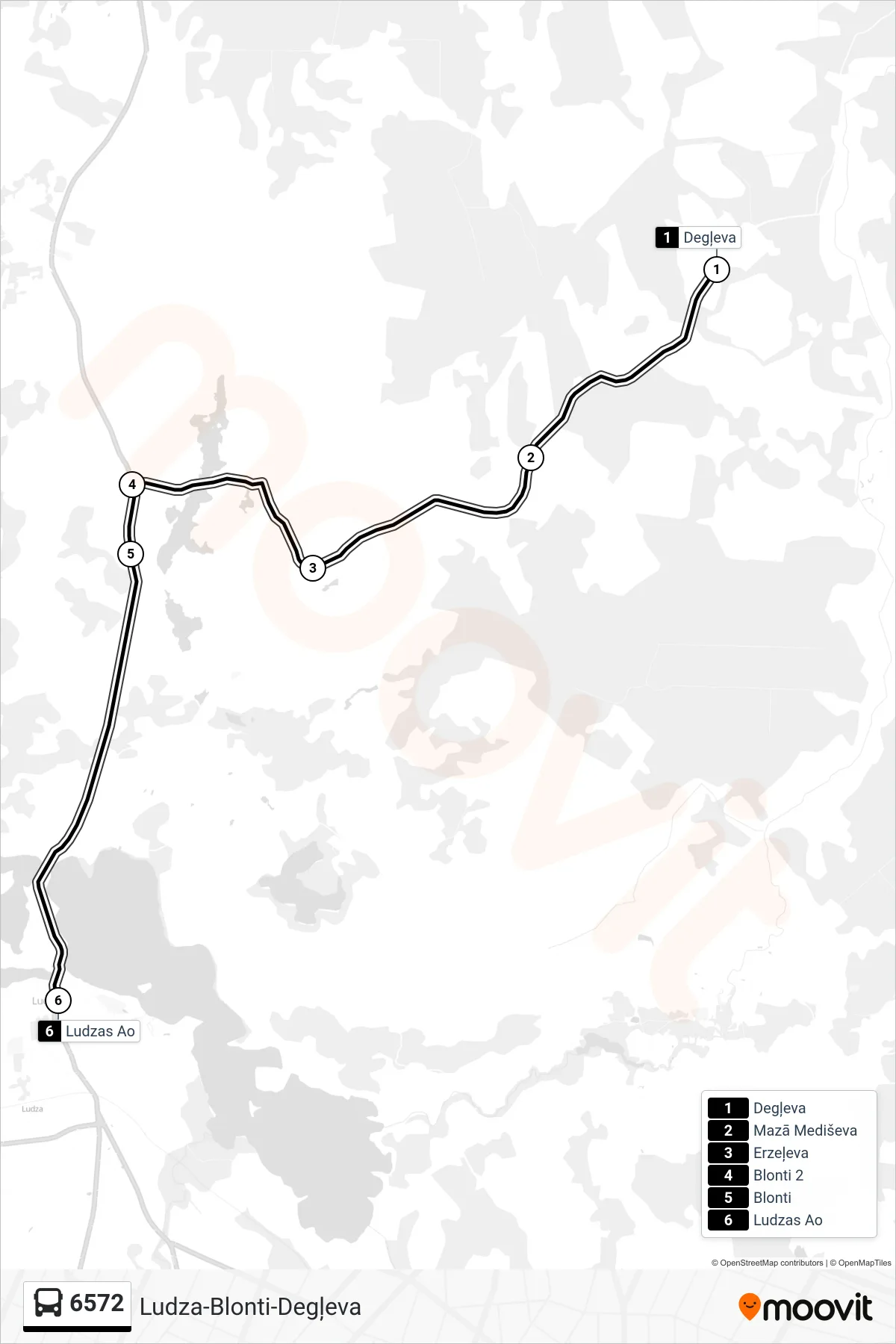 6572 bus Line (Ludzas Ao) route and stops on a map