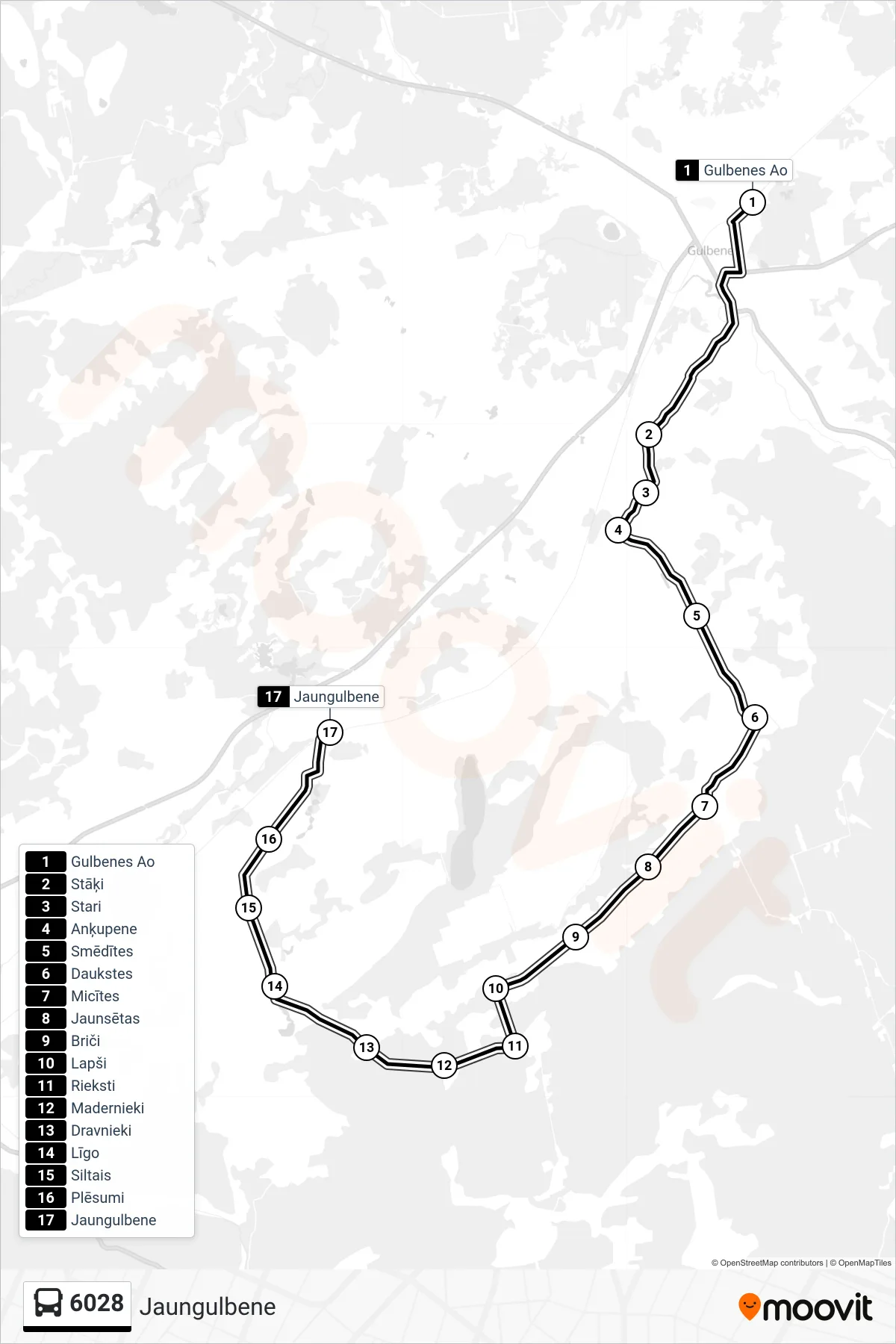6028 bus Line (Jaungulbene) route and stops on a map