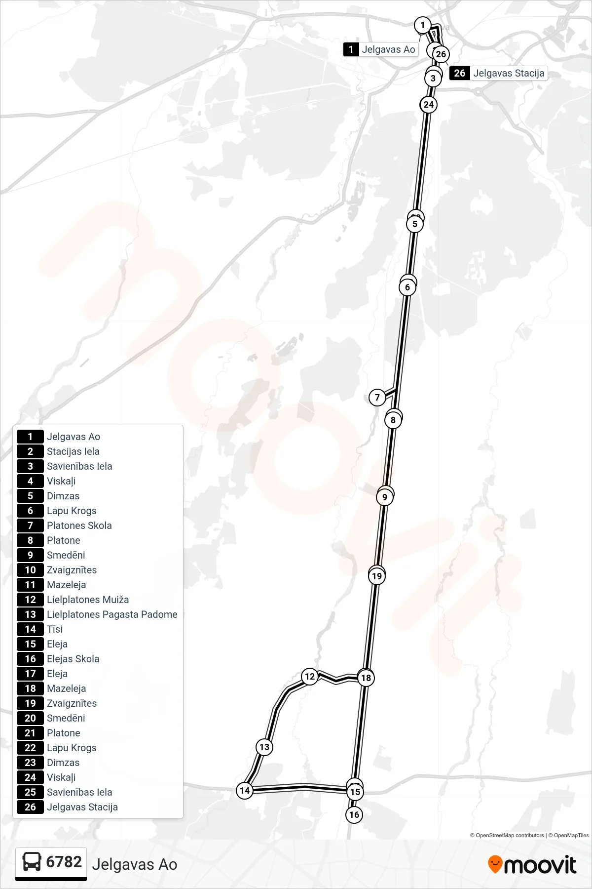 6782 bus Line (Jelgavas Ao) route and stops on a map