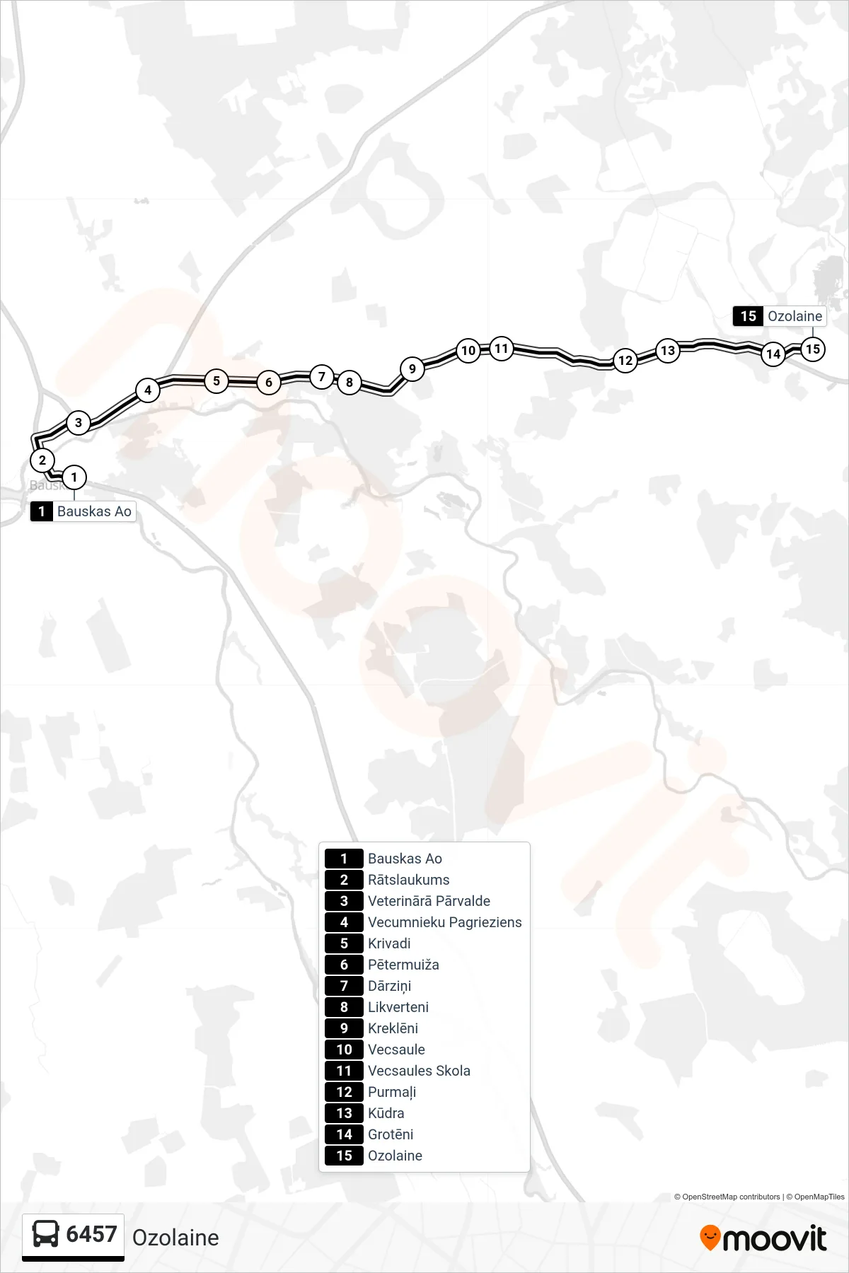 6457 bus Line (Ozolaine) route and stops on a map