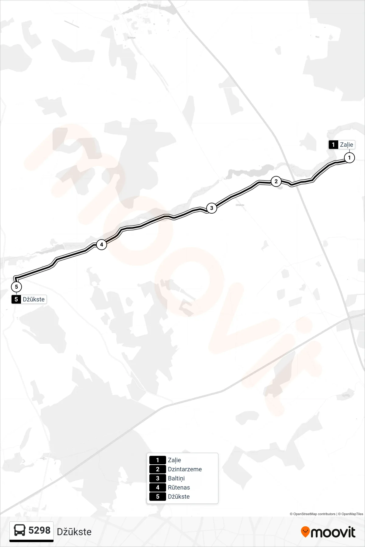 5298 bus Line (Džūkste) route and stops on a map