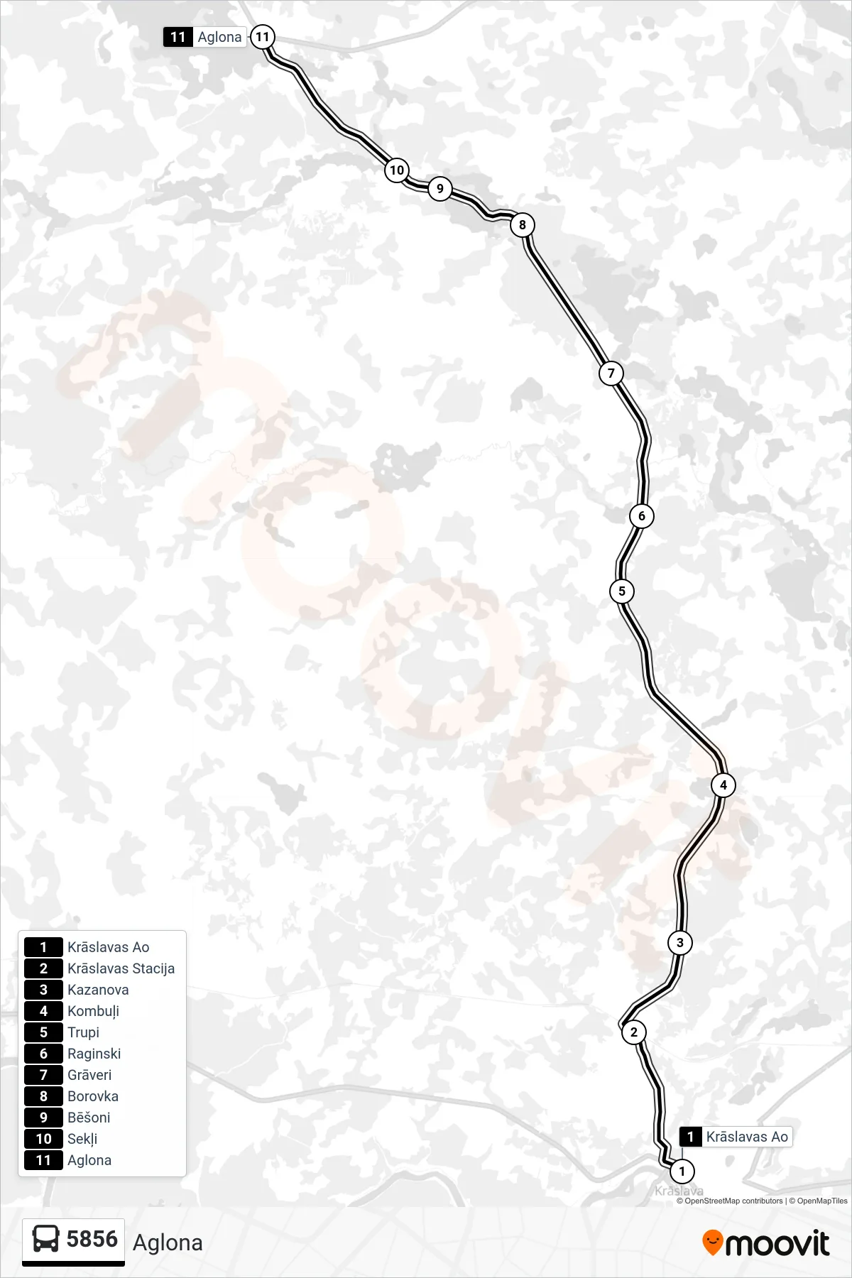 5856 bus Line (Aglona) route and stops on a map