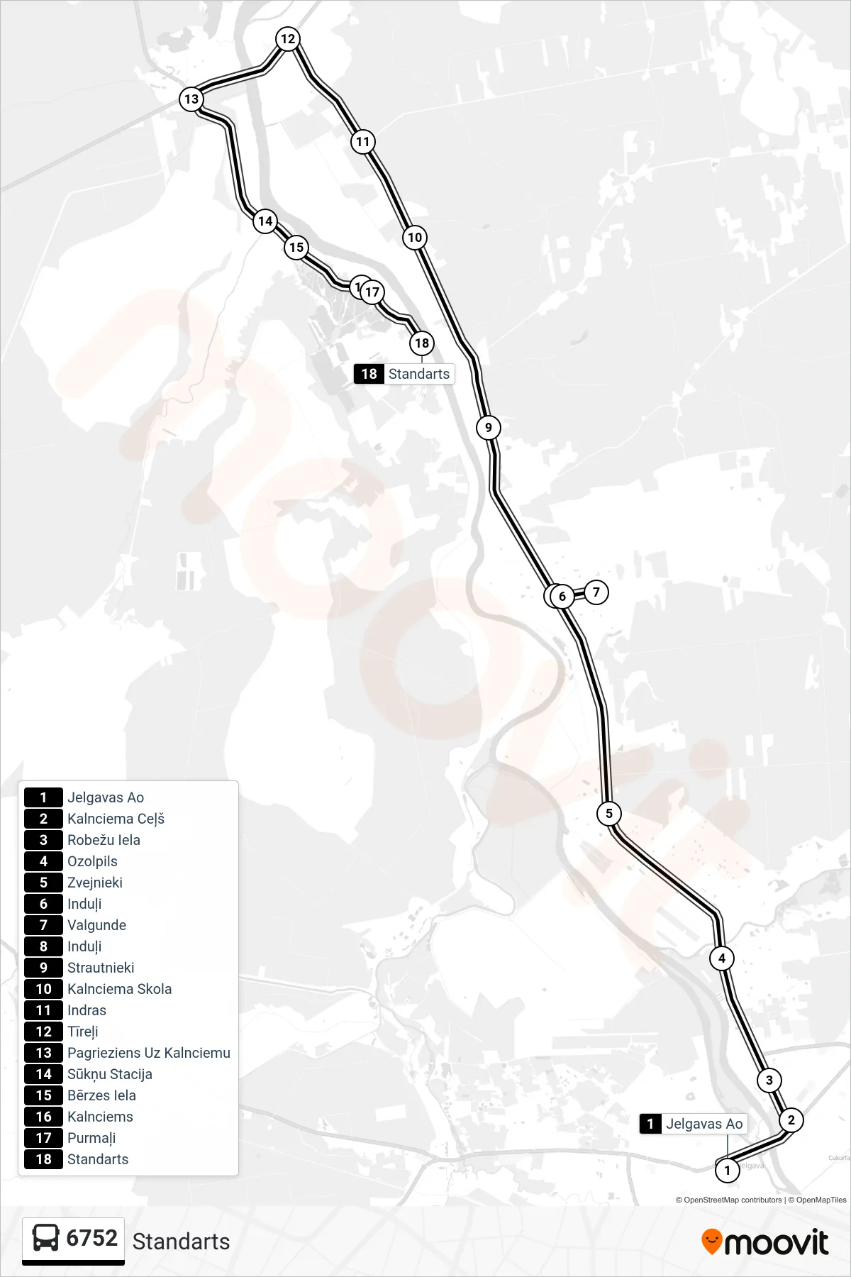 6752 bus Line (Standarts) route and stops on a map
