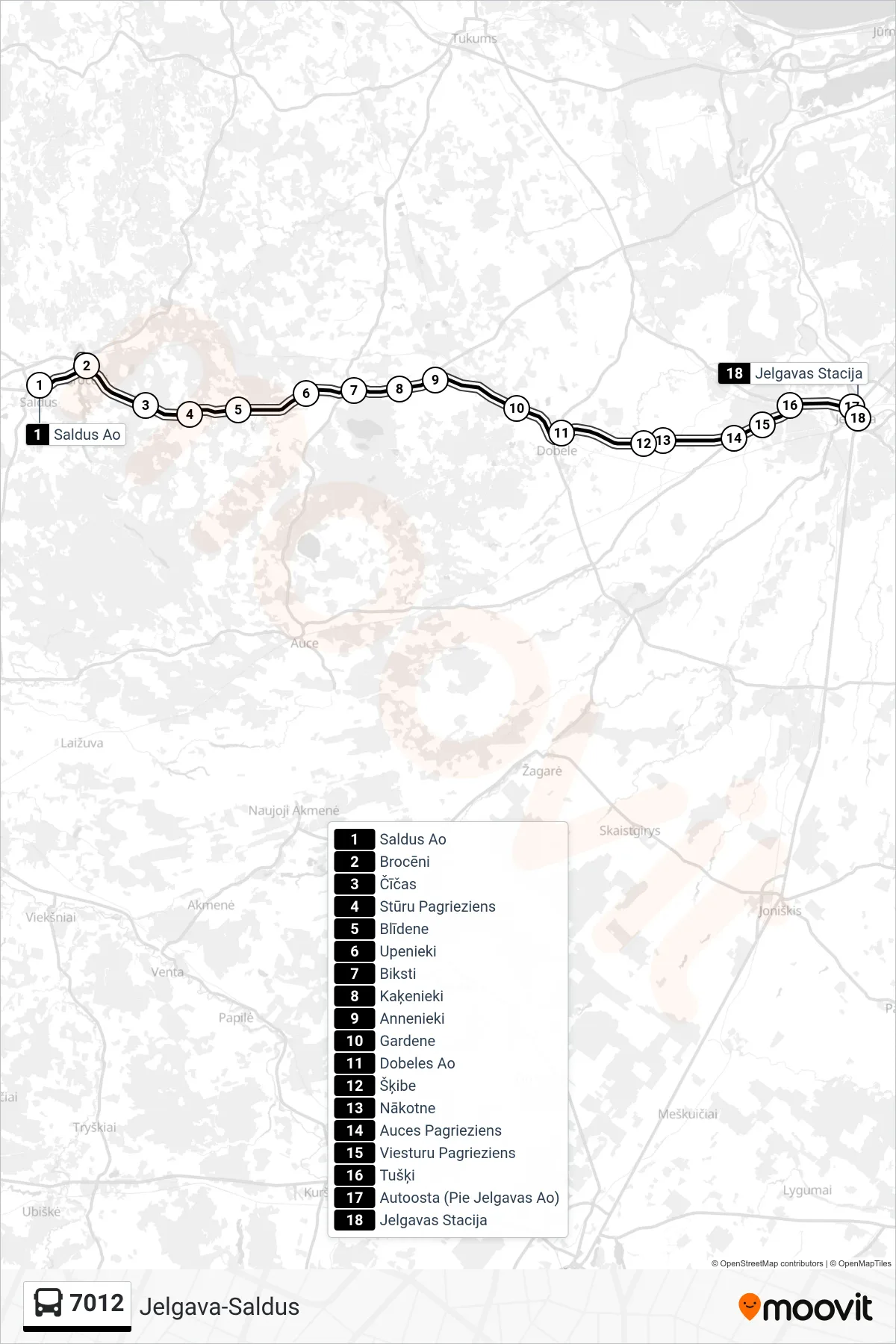 7012 bus Line (Jelgavas Stacija) route and stops on a map