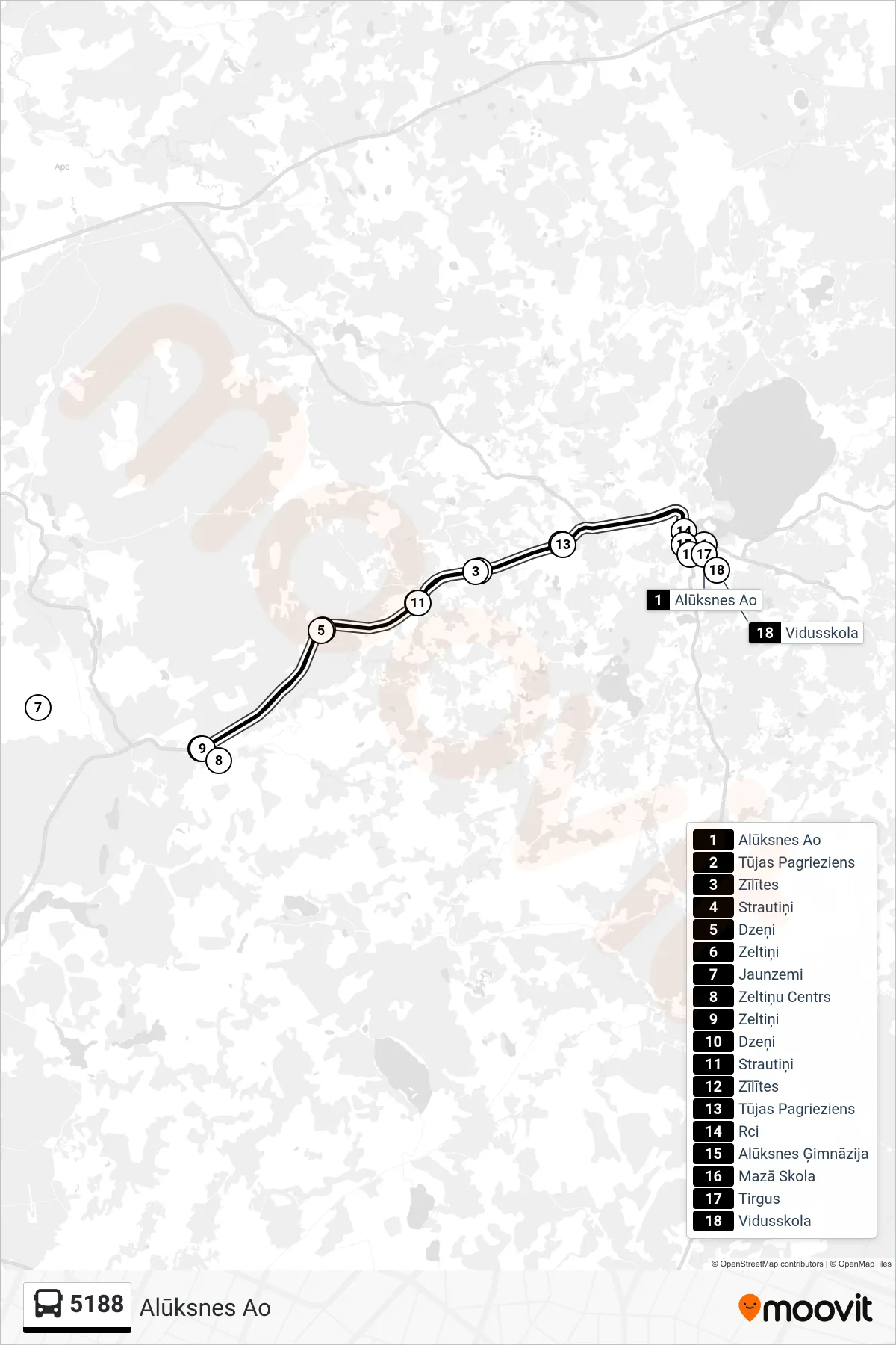 5188 bus Line (Alūksnes Ao) route and stops on a map