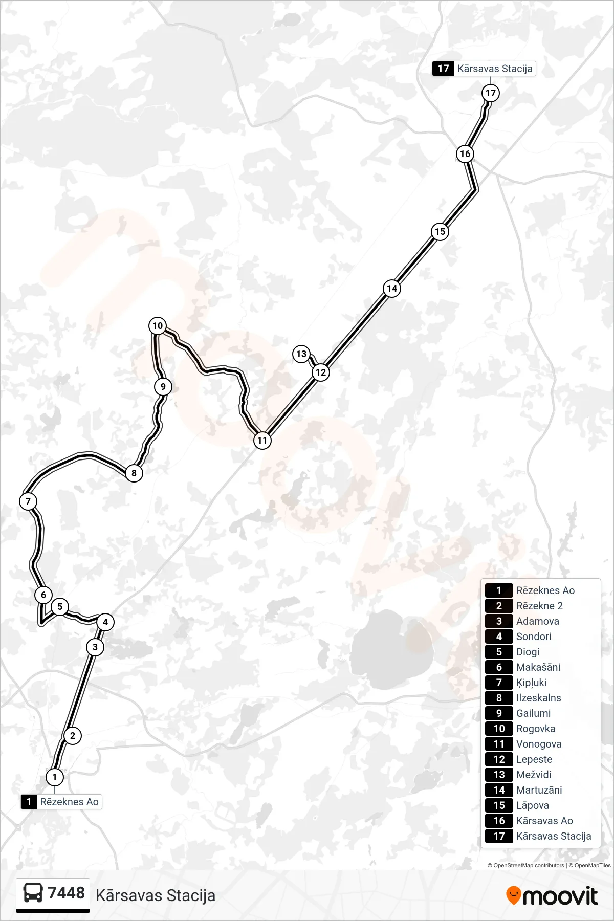 7448 bus Line (Kārsavas Stacija) route and stops on a map