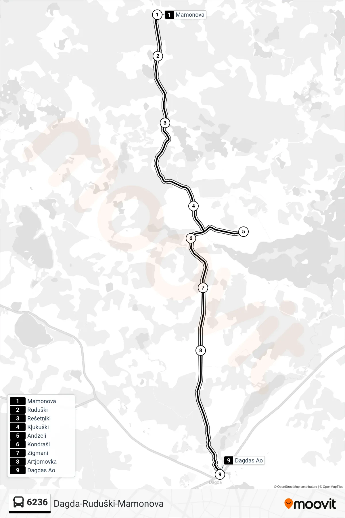 6236 bus Line (Dagdas Ao) route and stops on a map