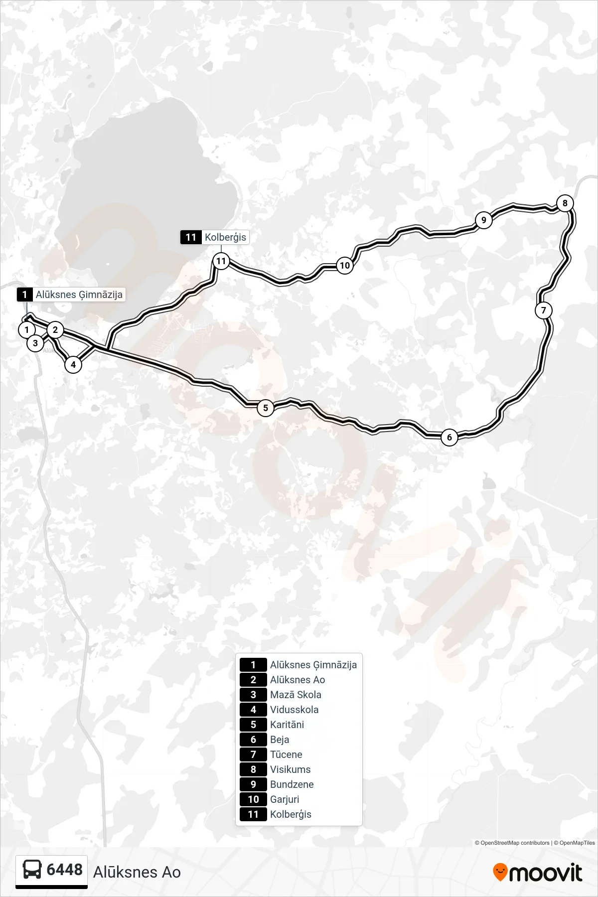 6448 bus Line (Alūksnes Ao) route and stops on a map