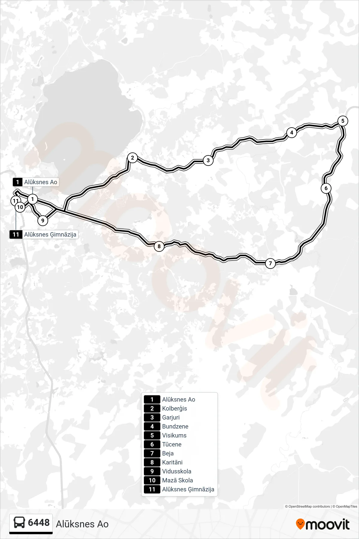 6448 bus Line (Alūksnes Ao) route and stops on a map