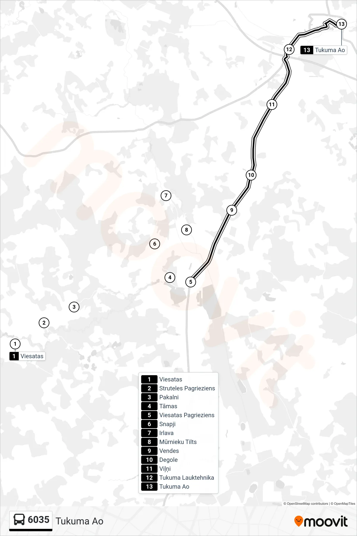 6035 bus Line (Tukuma Ao) route and stops on a map