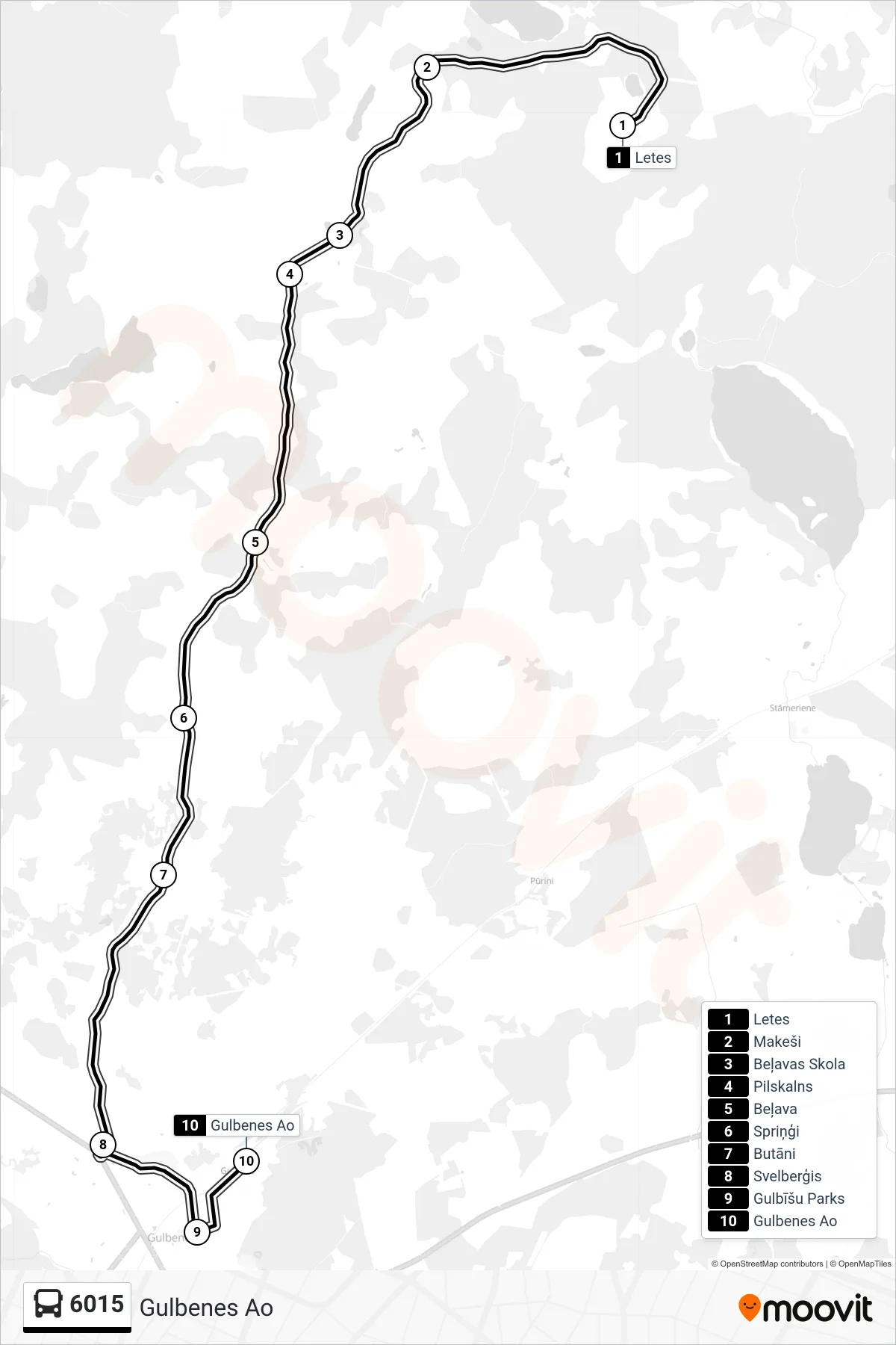 6015 bus Line (Gulbenes Ao) route and stops on a map