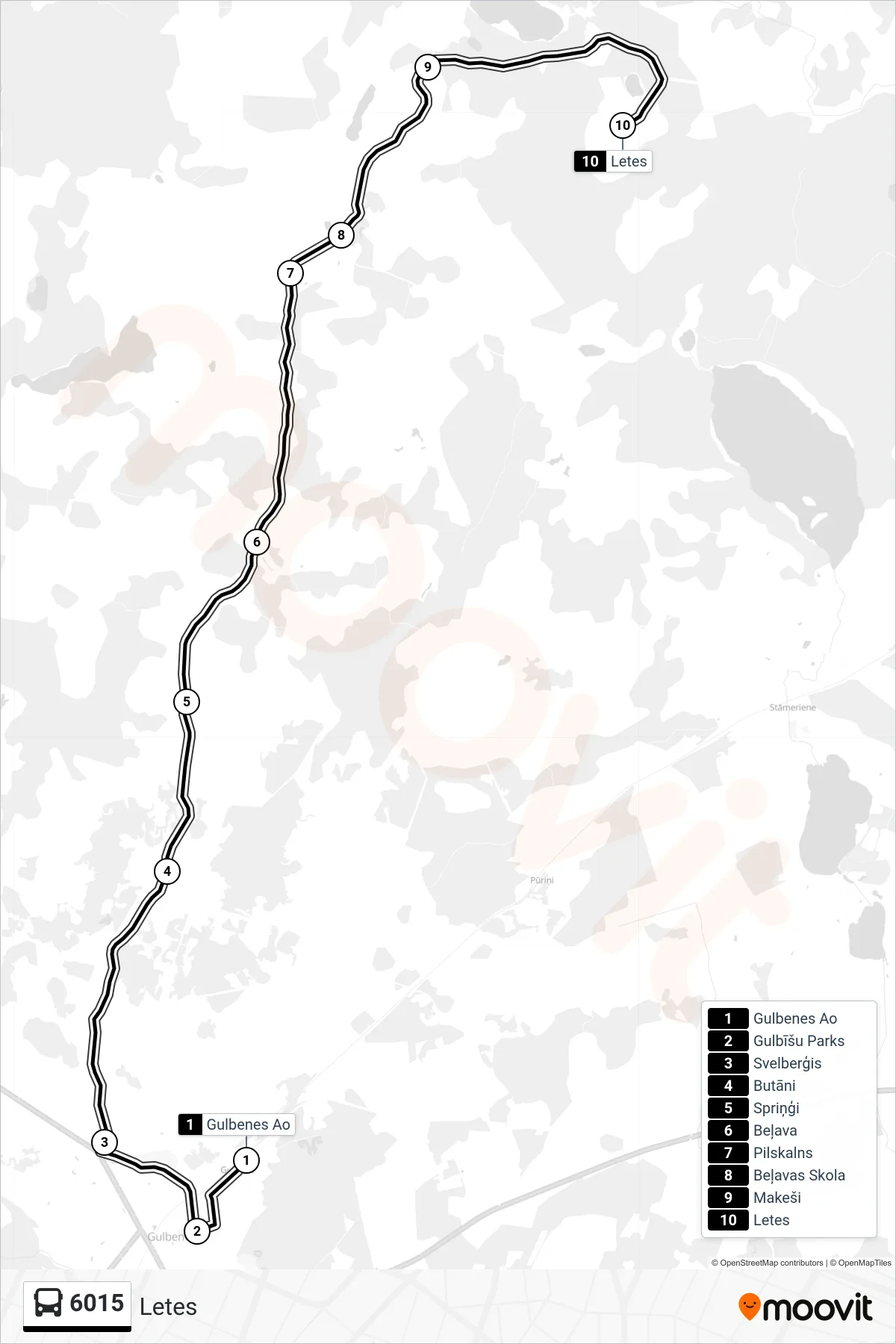 6015 bus Line (Letes) route and stops on a map