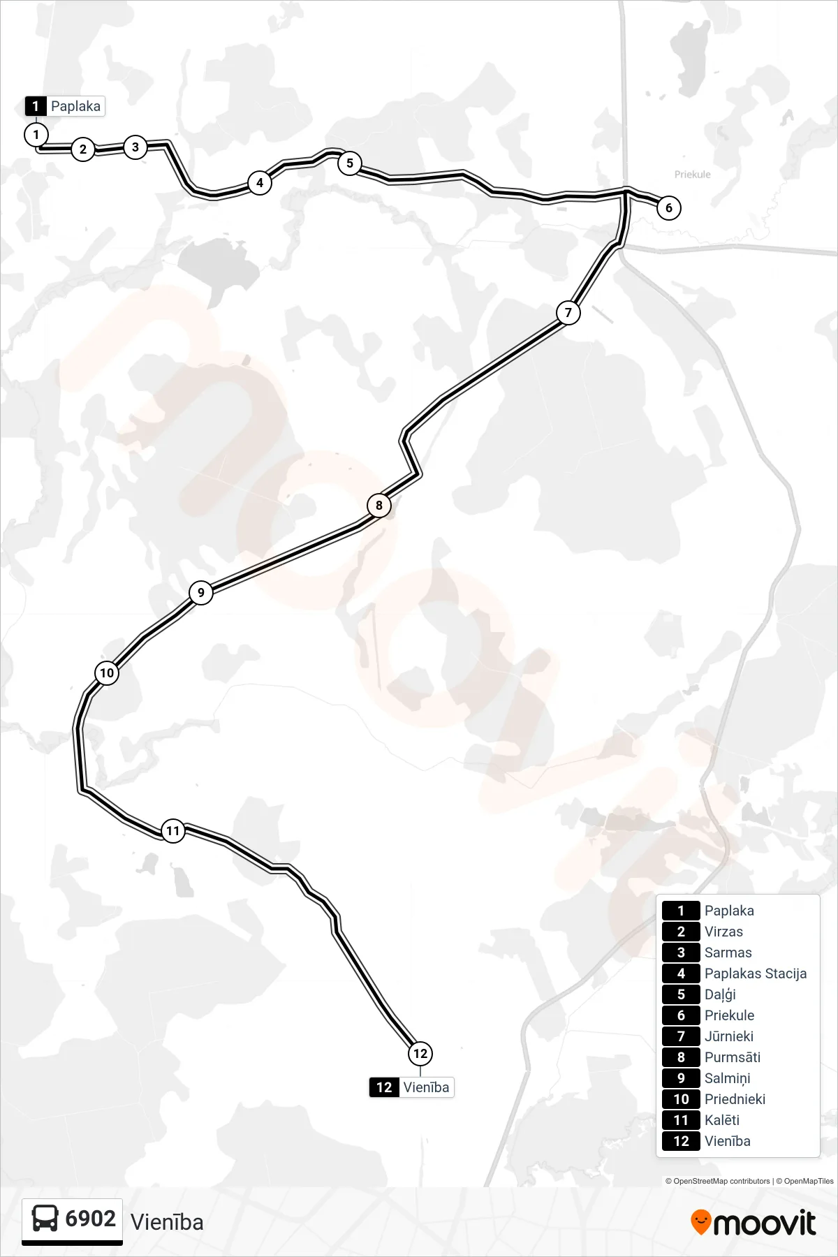 6902 bus Line (Vienība) route and stops on a map